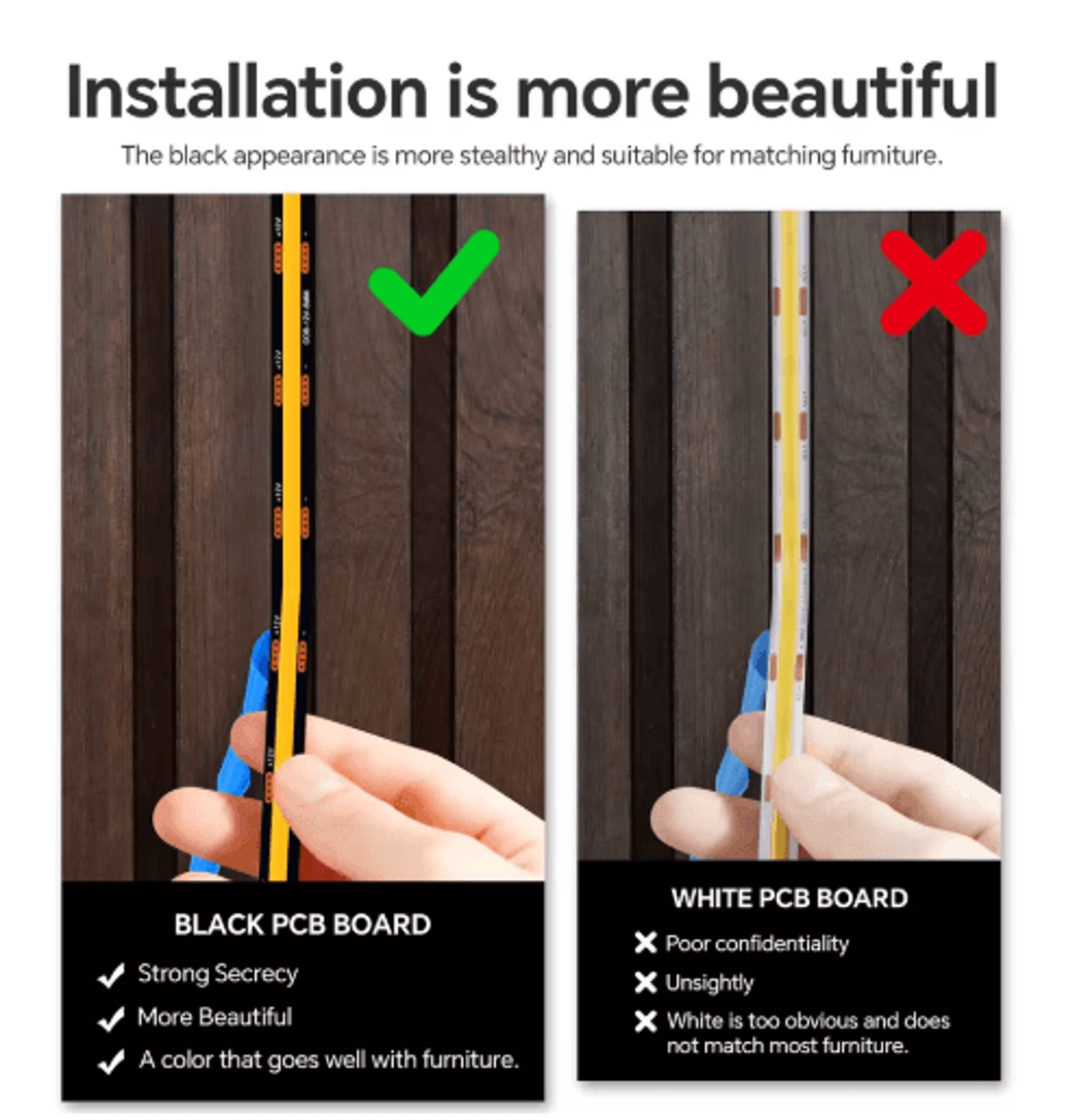 12V COB LED Light Strip  Touch Dimmable Backlight For Wood Slat Walls  TV Cabinets 6