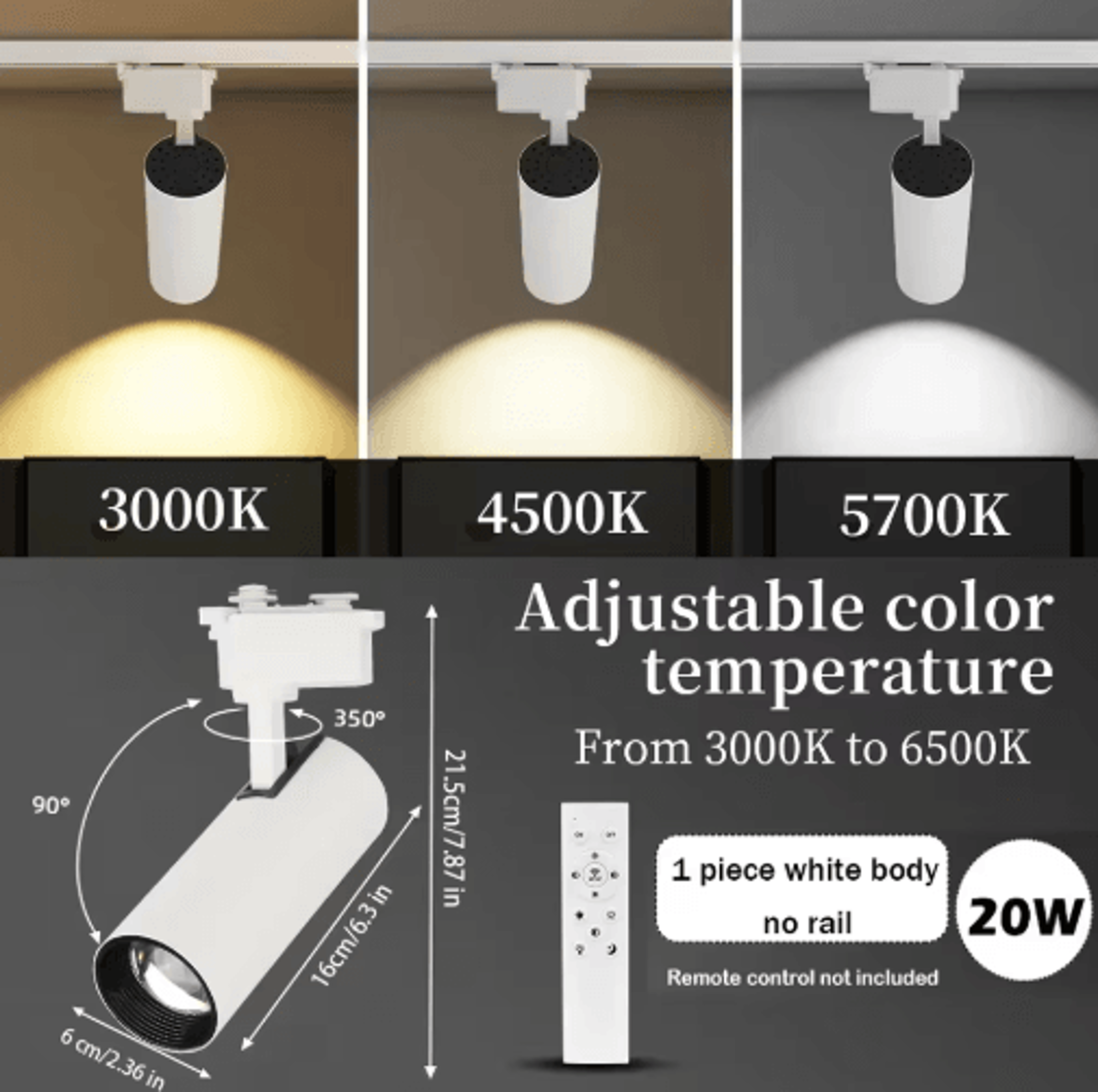 20W Dimmable LED Track Light  Adjustable Rail Spotlight For Home  Shop 10