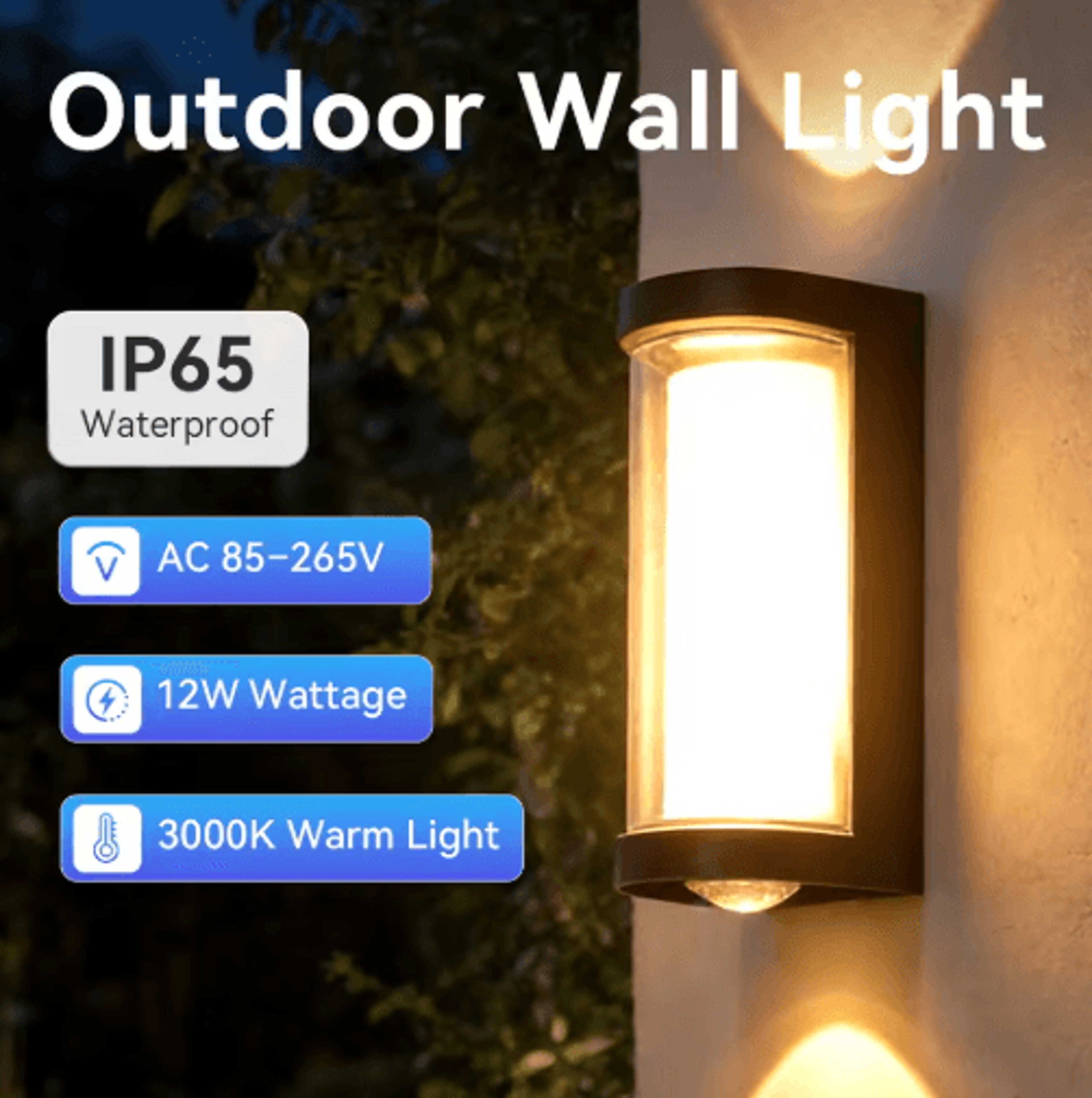 12W Waterproof LED Wall Lamp  IP65 Warm White Outdoor Wall Sconce 5