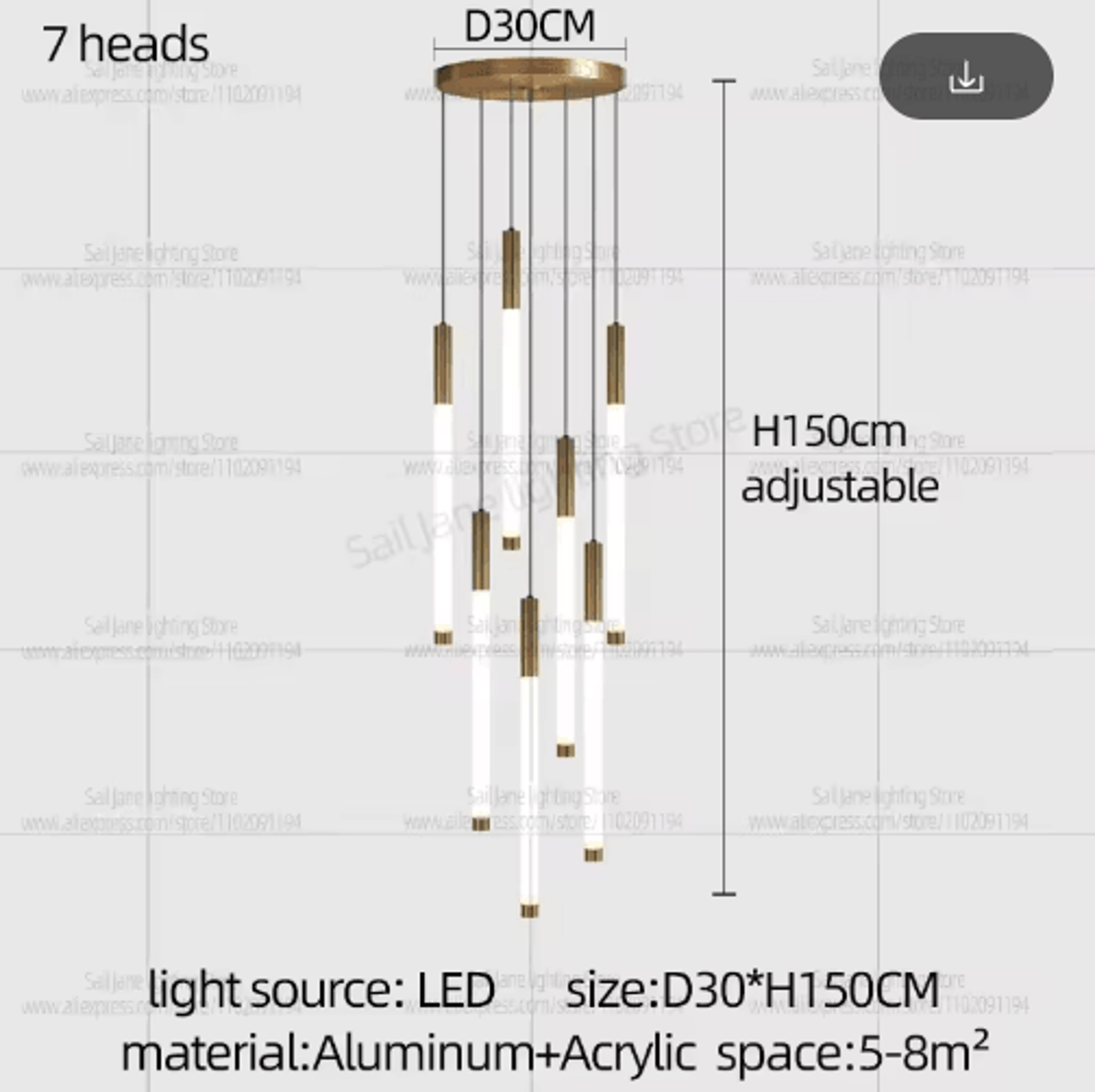Modern Luxury Vertical LED Chandelier  Long Tube Pendant Light For Staircases 8