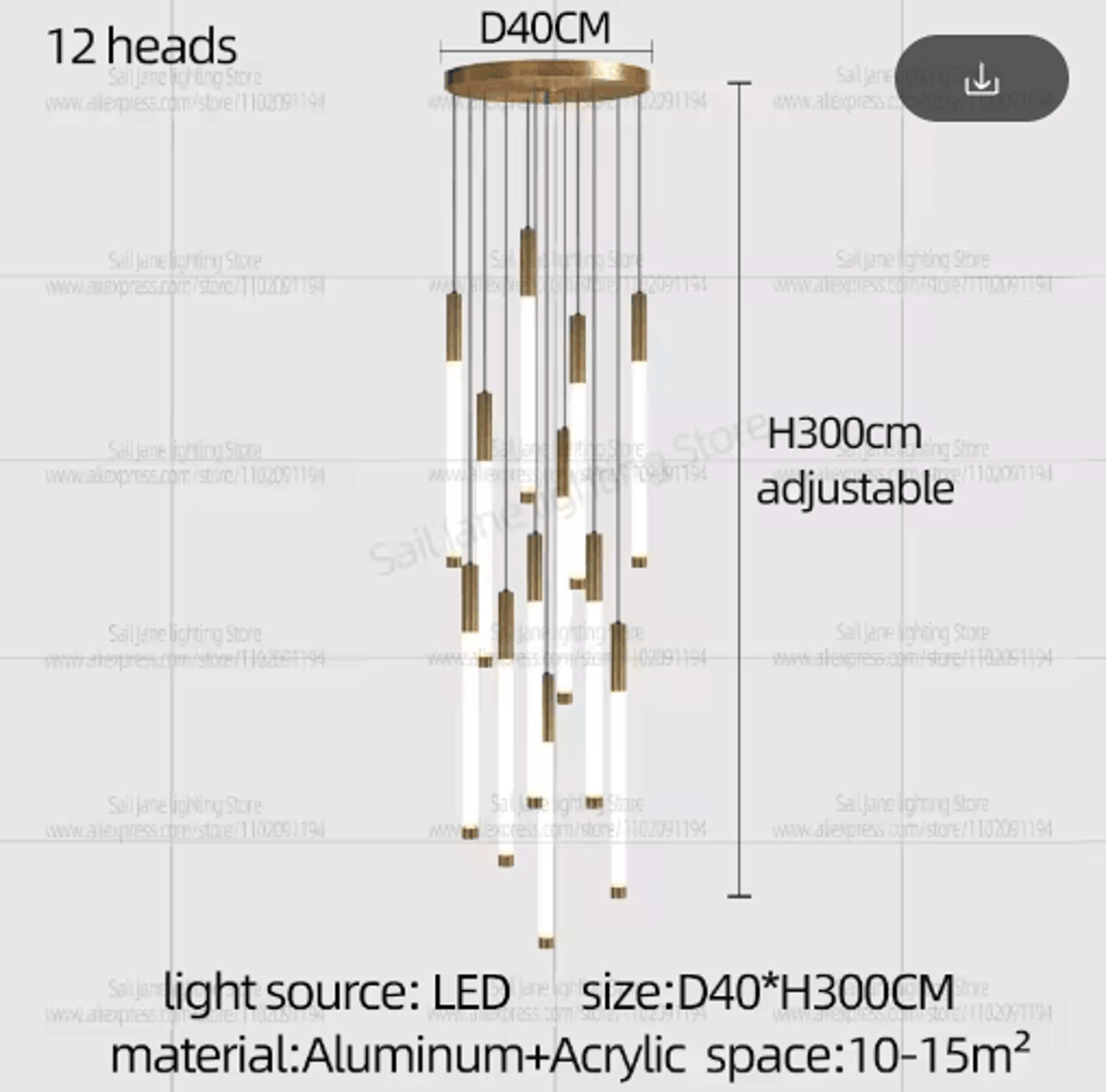 Modern Luxury Vertical LED Chandelier  Long Tube Pendant Light For Staircases 5