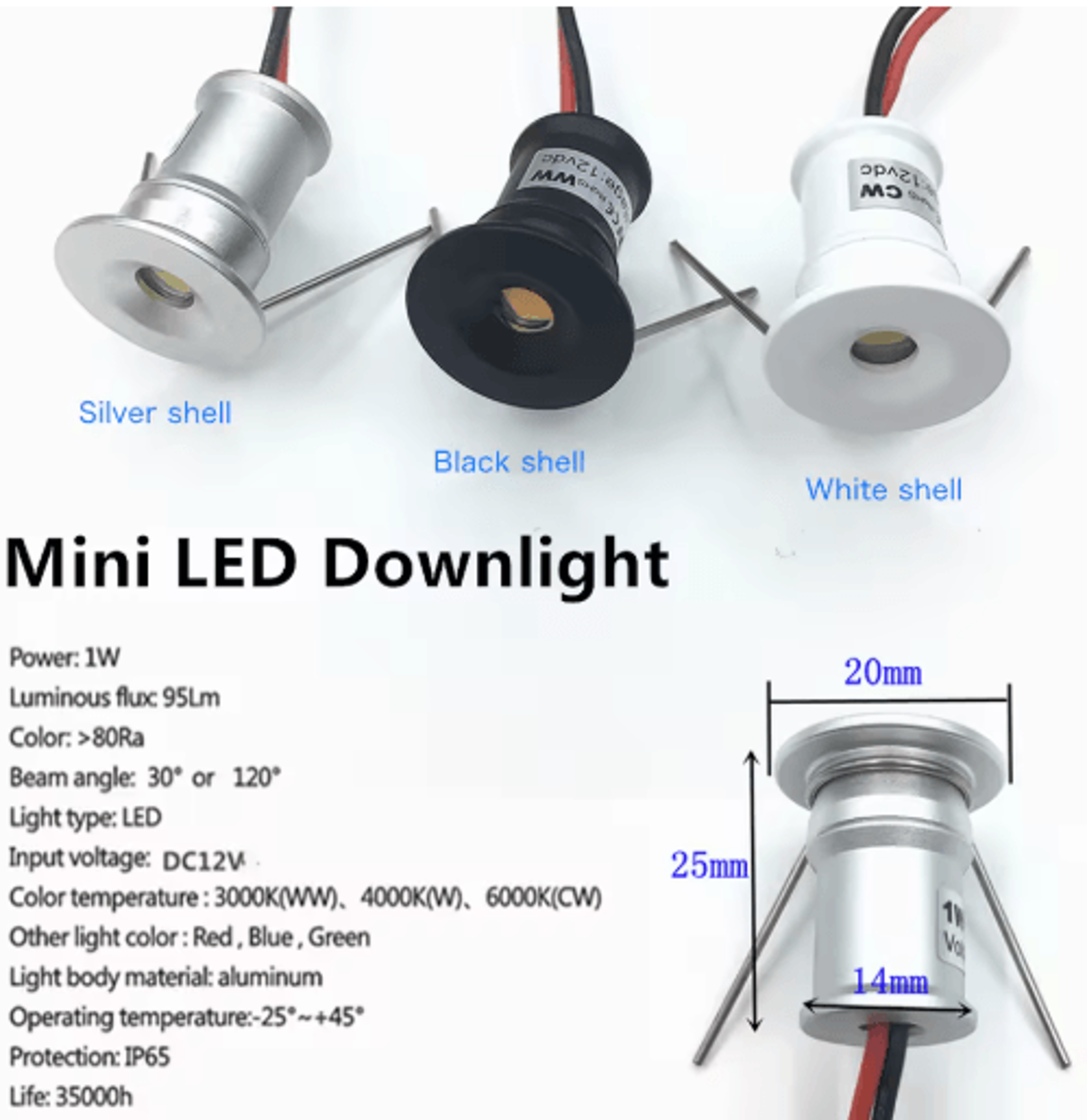1W Mini Recessed LED Spotlight  IP65 Dimmable 12V Ceiling Light 3