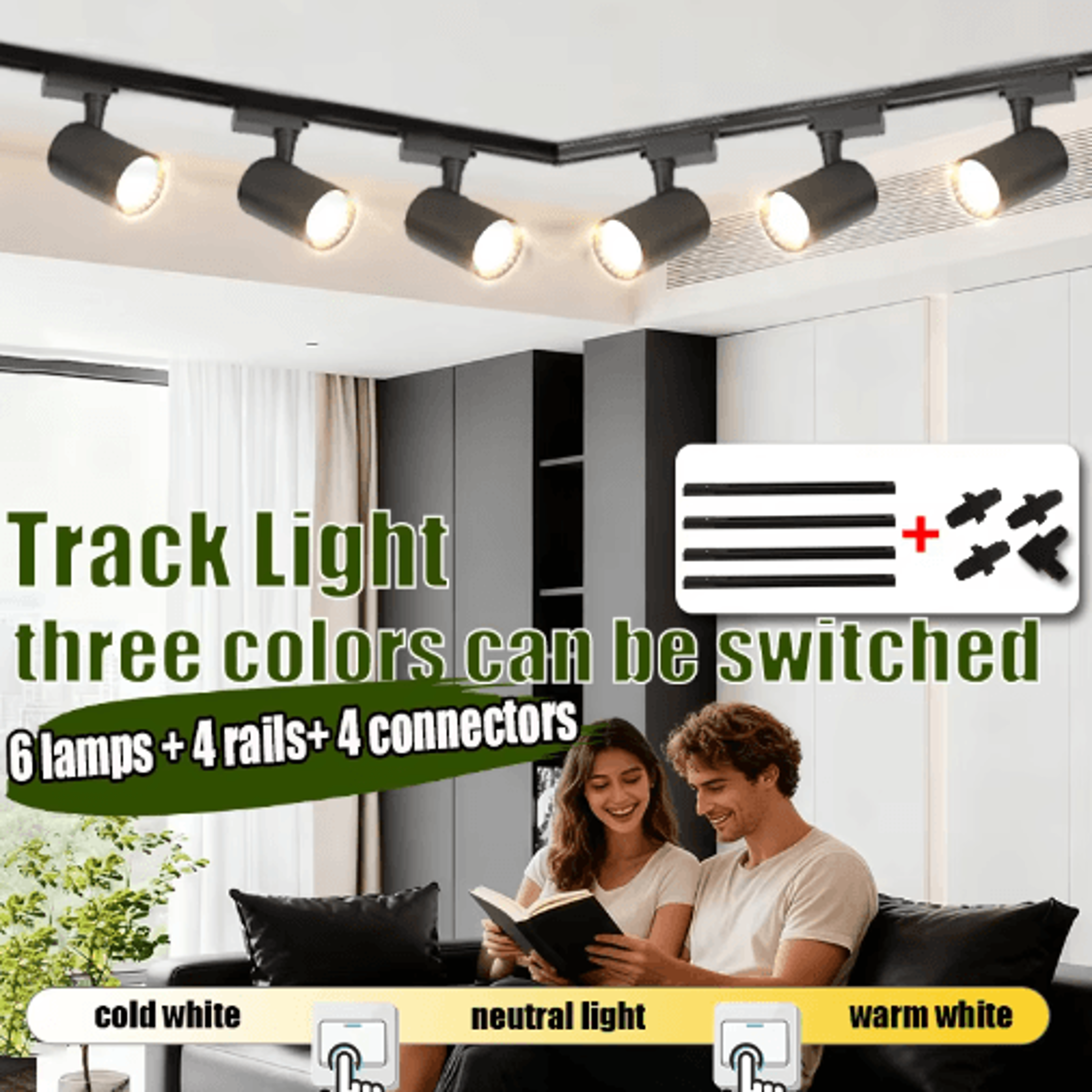 110v tricolor led track lighting set – ceiling rail spotlights for home & shop