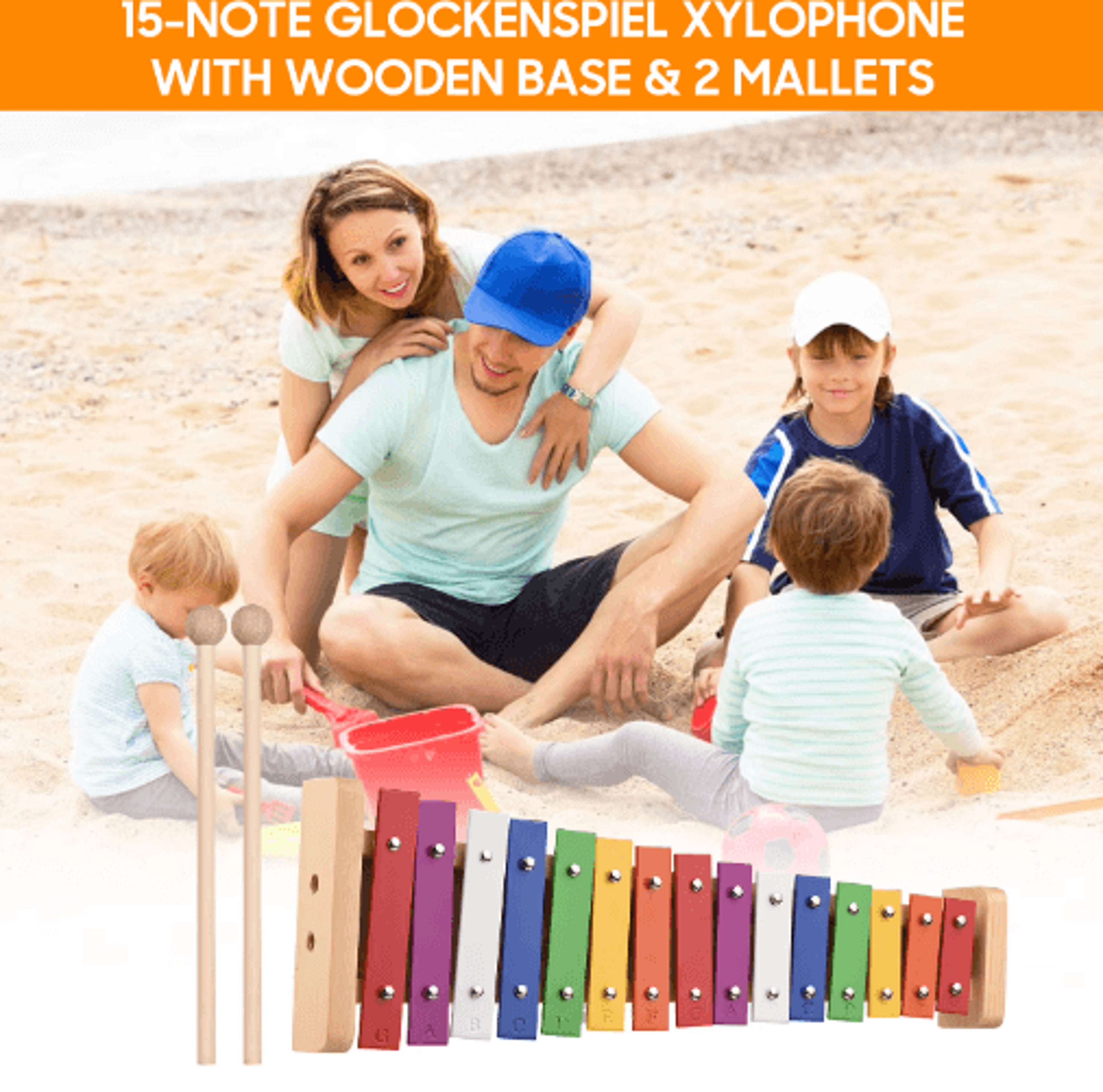 15Note Colorful Glockenspiel Xylophone  Wooden Base Percussion Instrument With Mallets 1