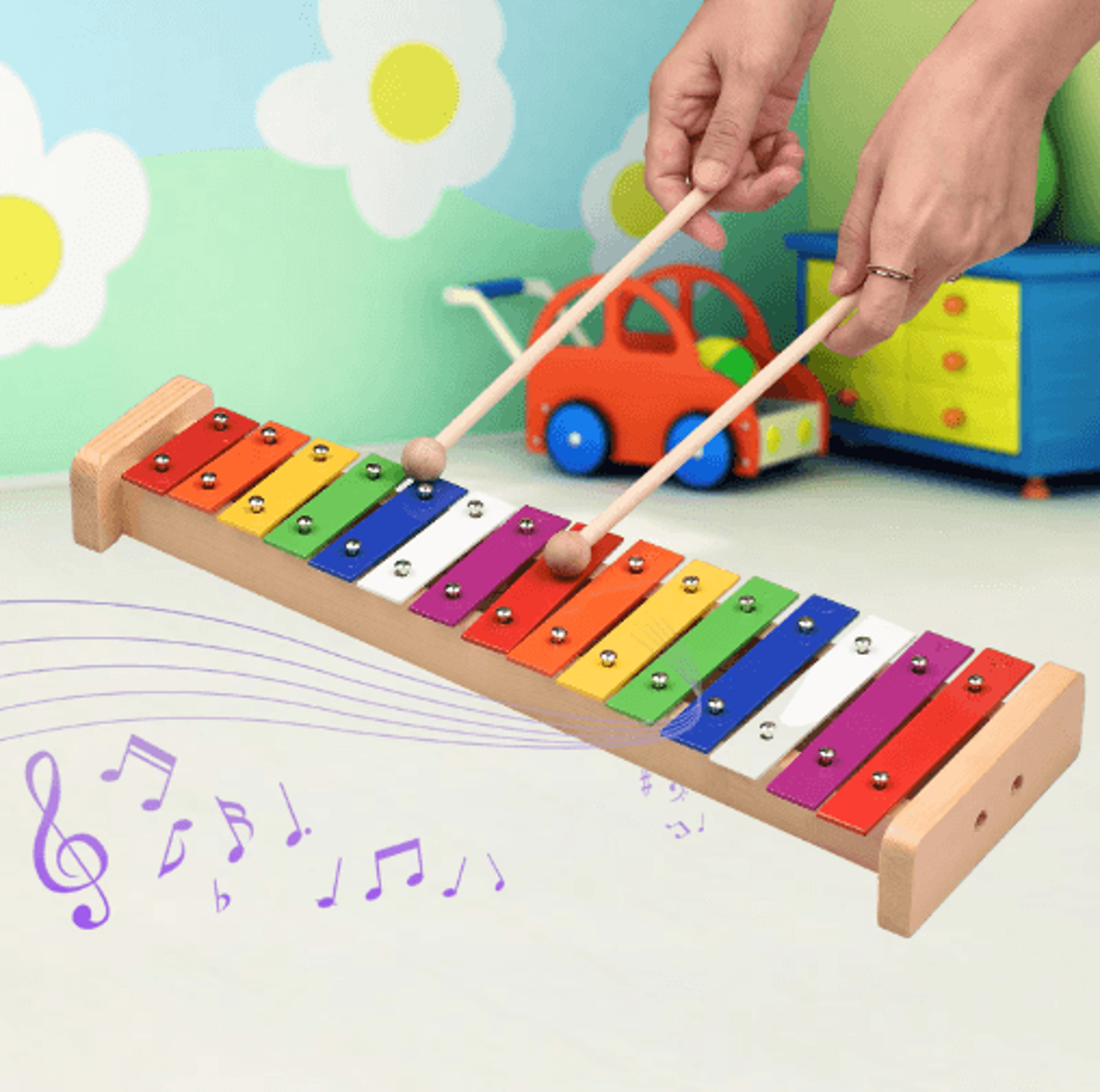 15Note Colorful Glockenspiel Xylophone  Wooden Base Percussion Instrument With Mallets 5