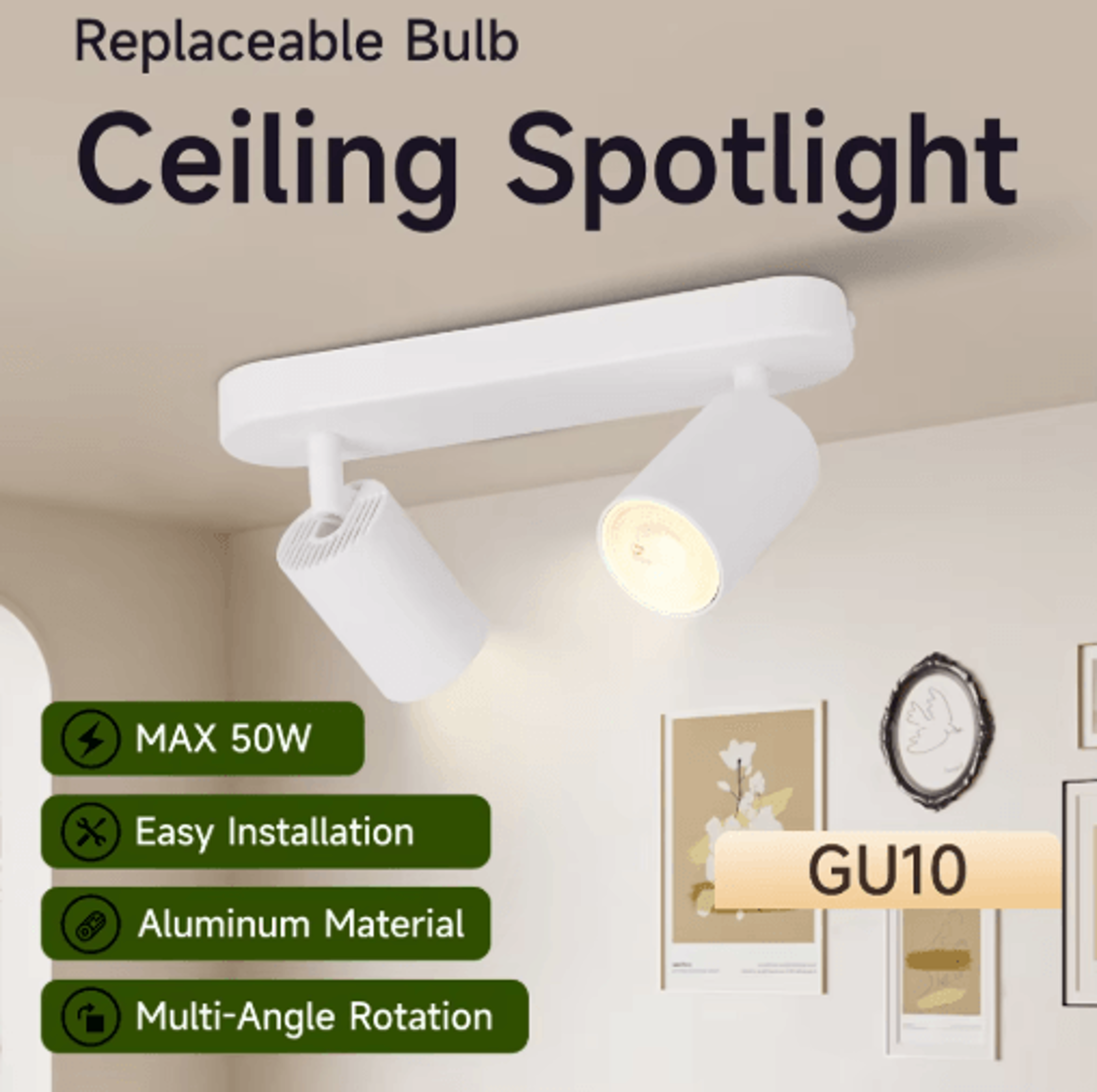 gu10 led ceiling spotlight – modern replaceable bulb track light for home