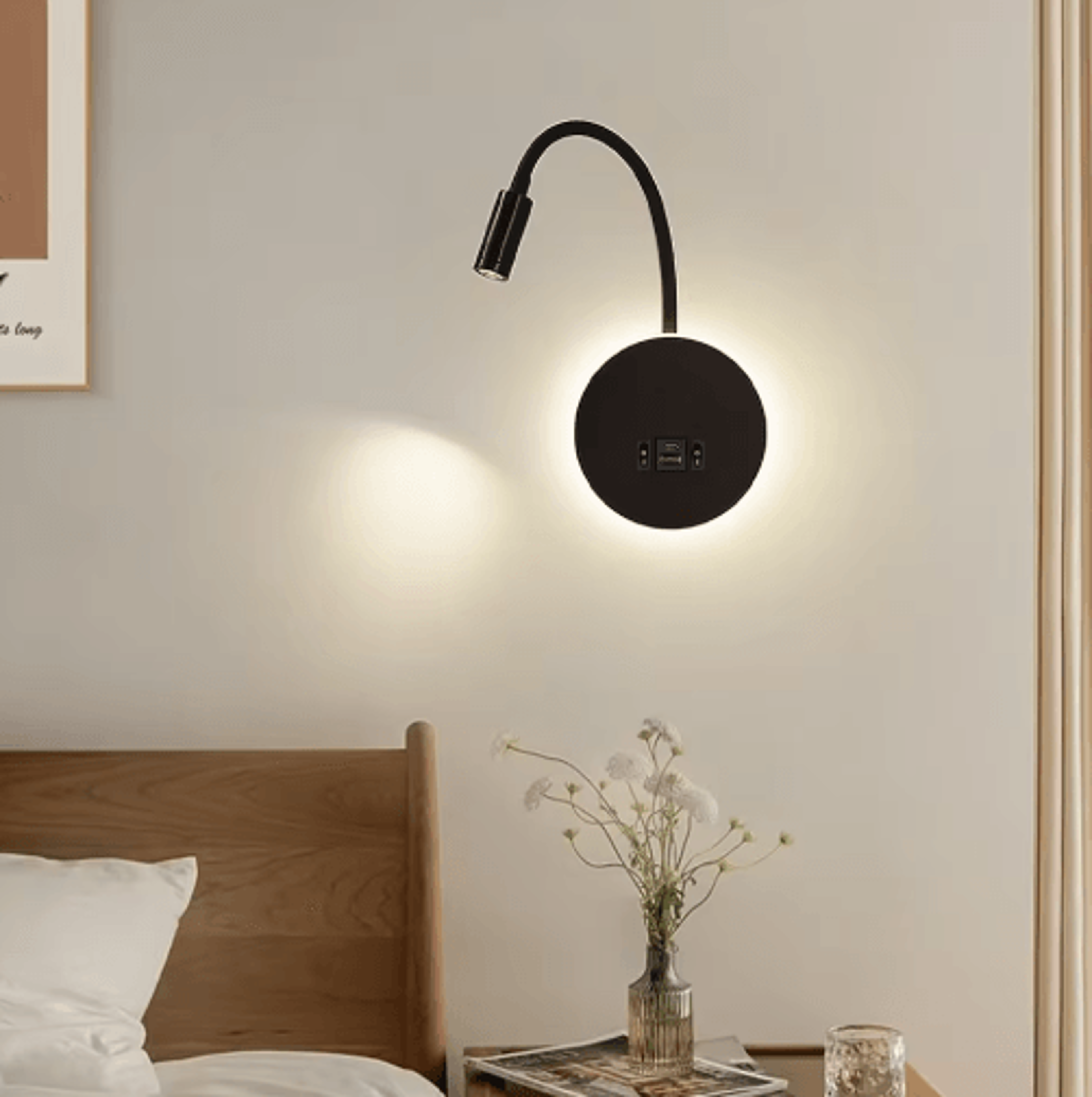 led gooseneck wall reading lamp – flexible bedside spotlight with usb port & switch