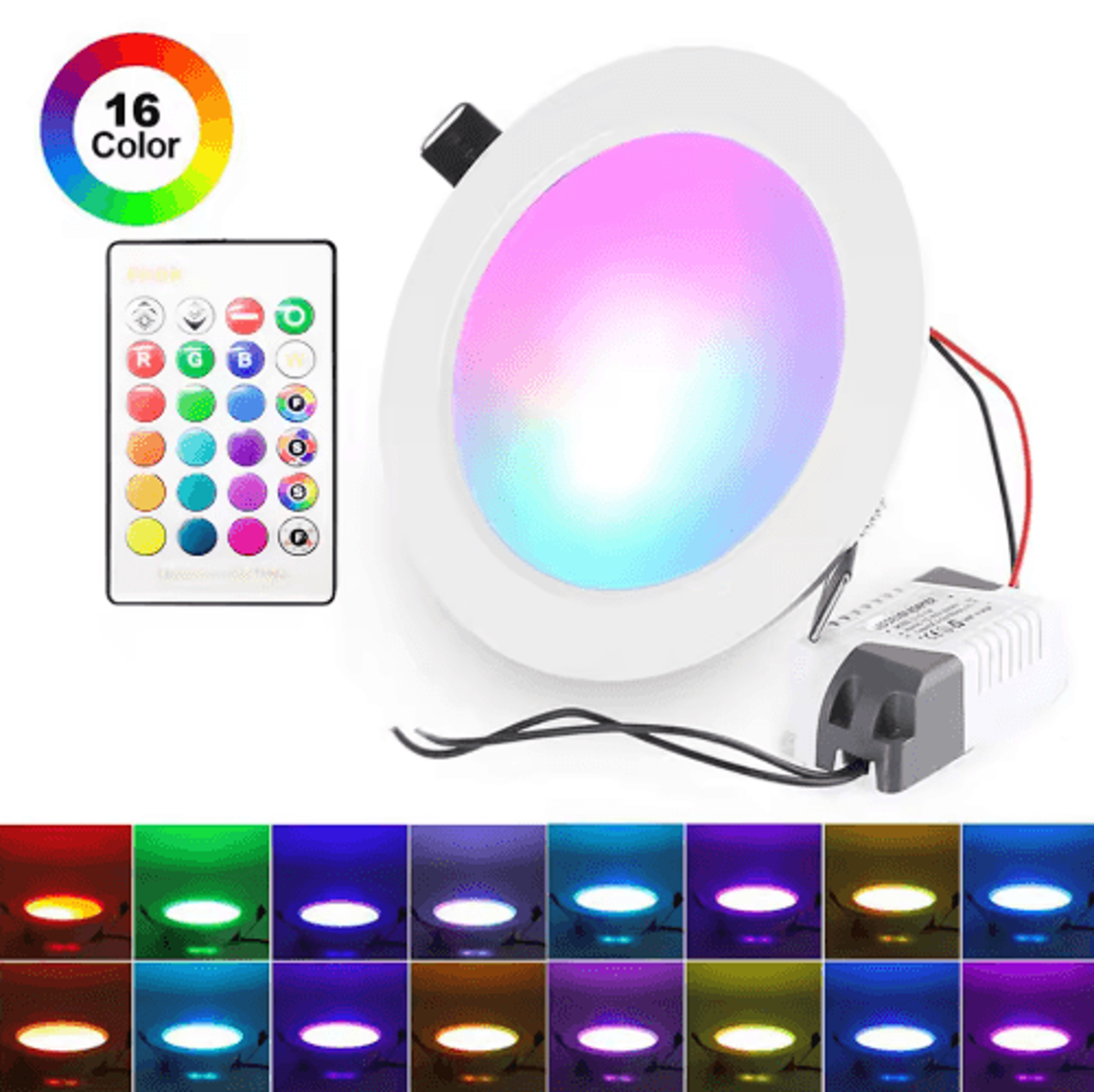 12w rgbw led recessed downlight – 16-color dimmable ceiling light with ir remote