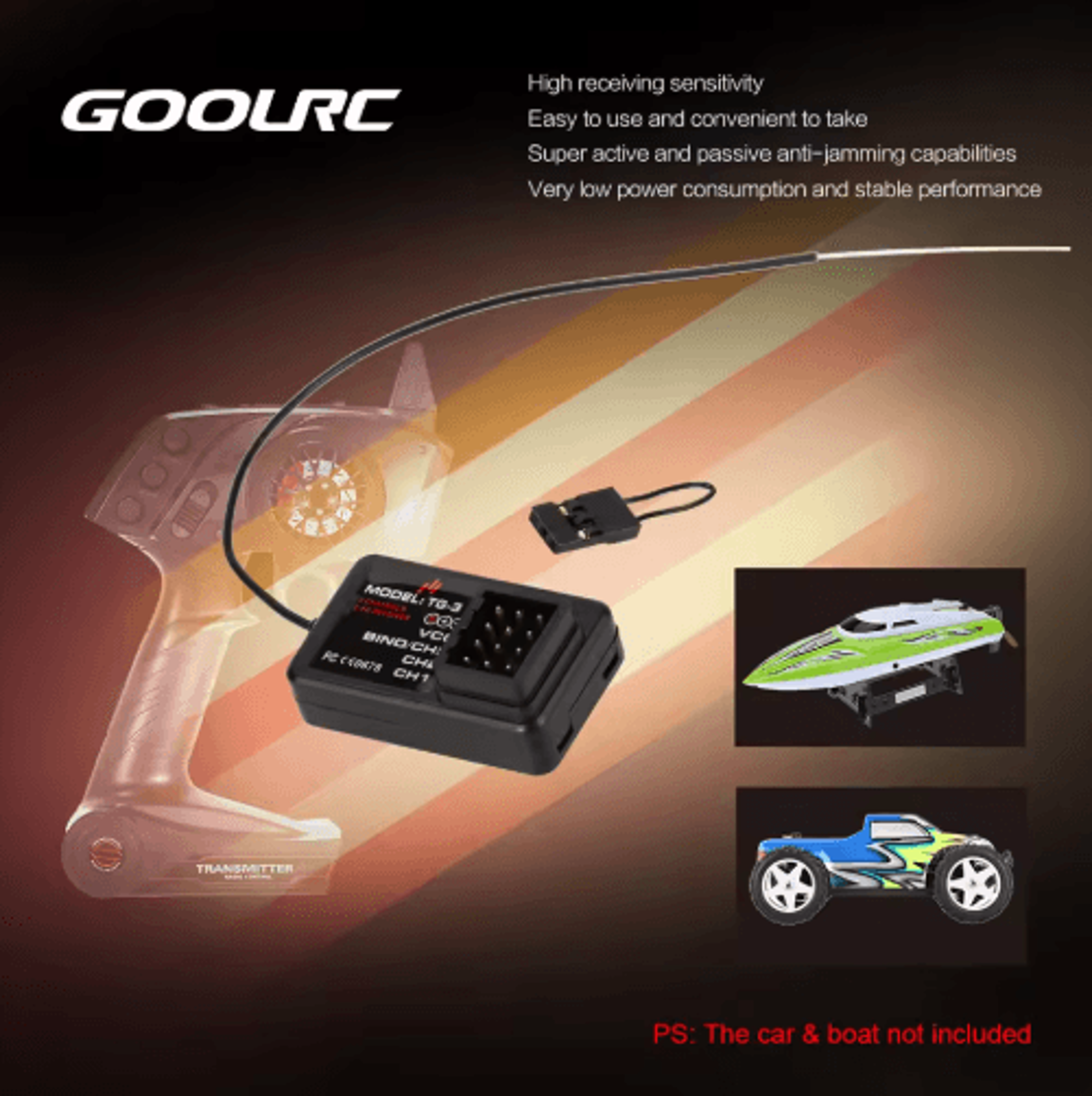 goolrc tg-3 2.4ghz 3ch rc receiver – replacement for rc cars & boats