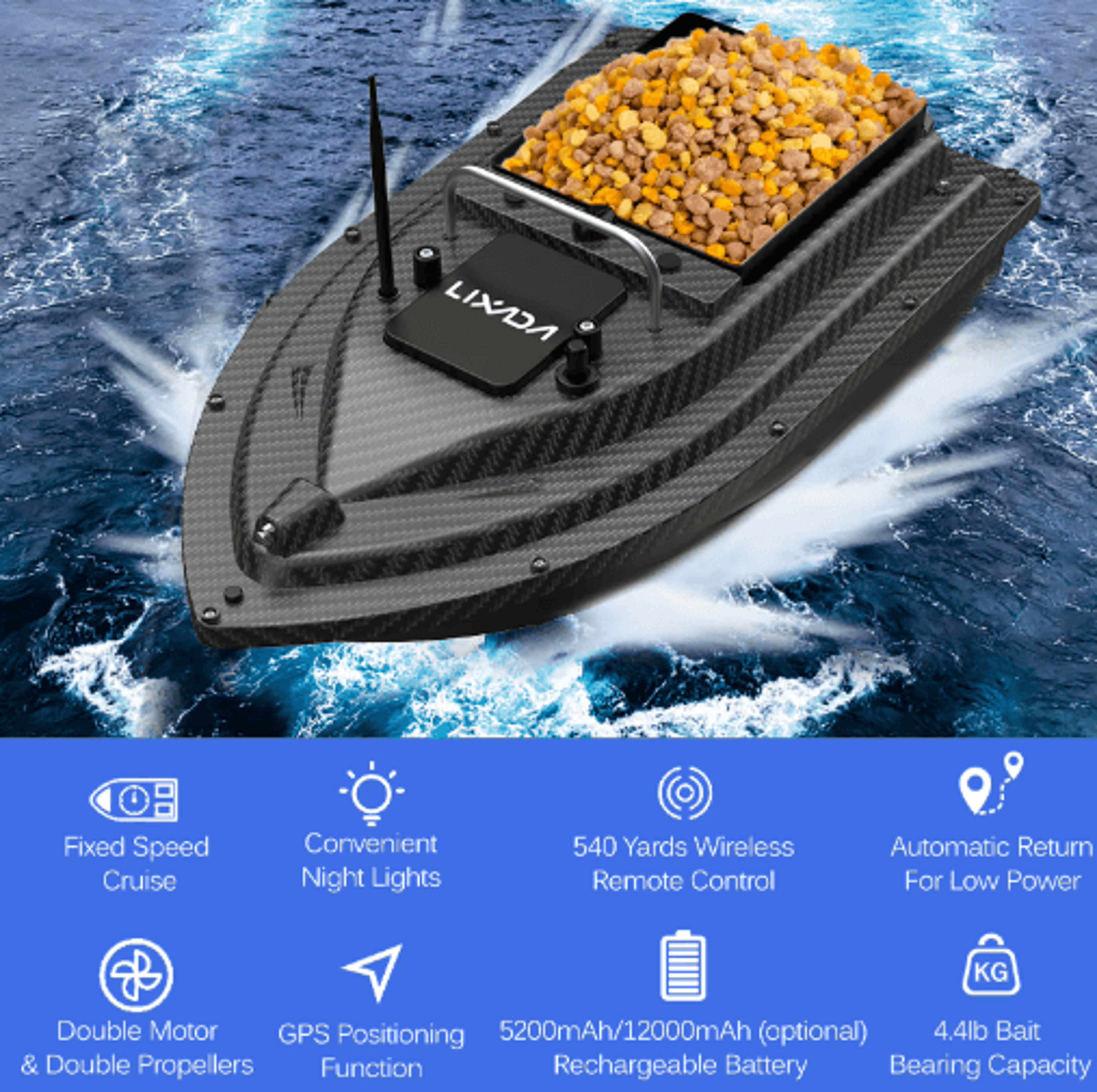gps fishing bait boat – remote control bait delivery boat with large container