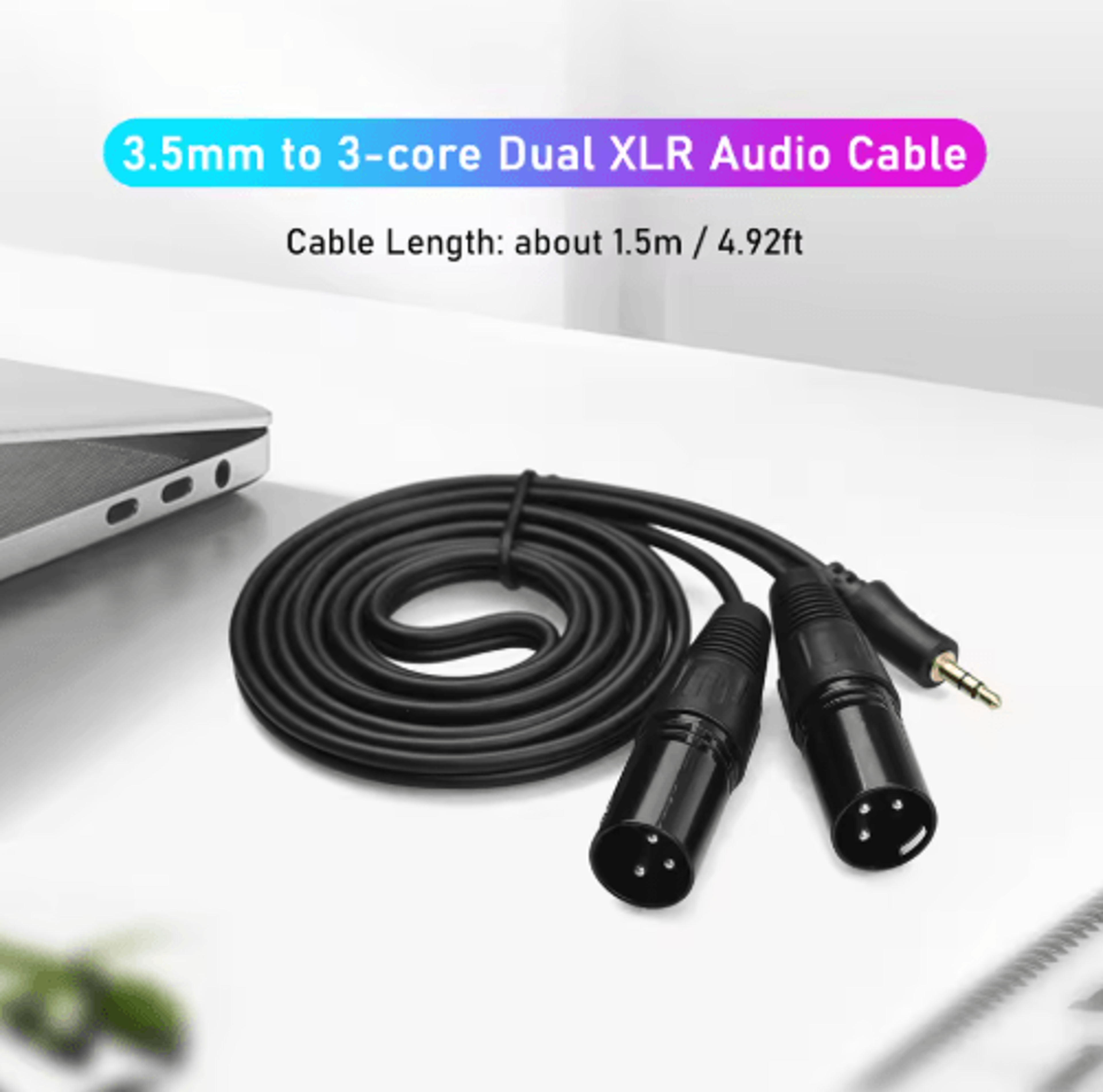 3.5mm stereo to dual xlr audio cable – male/female adapter for mixers & speakers