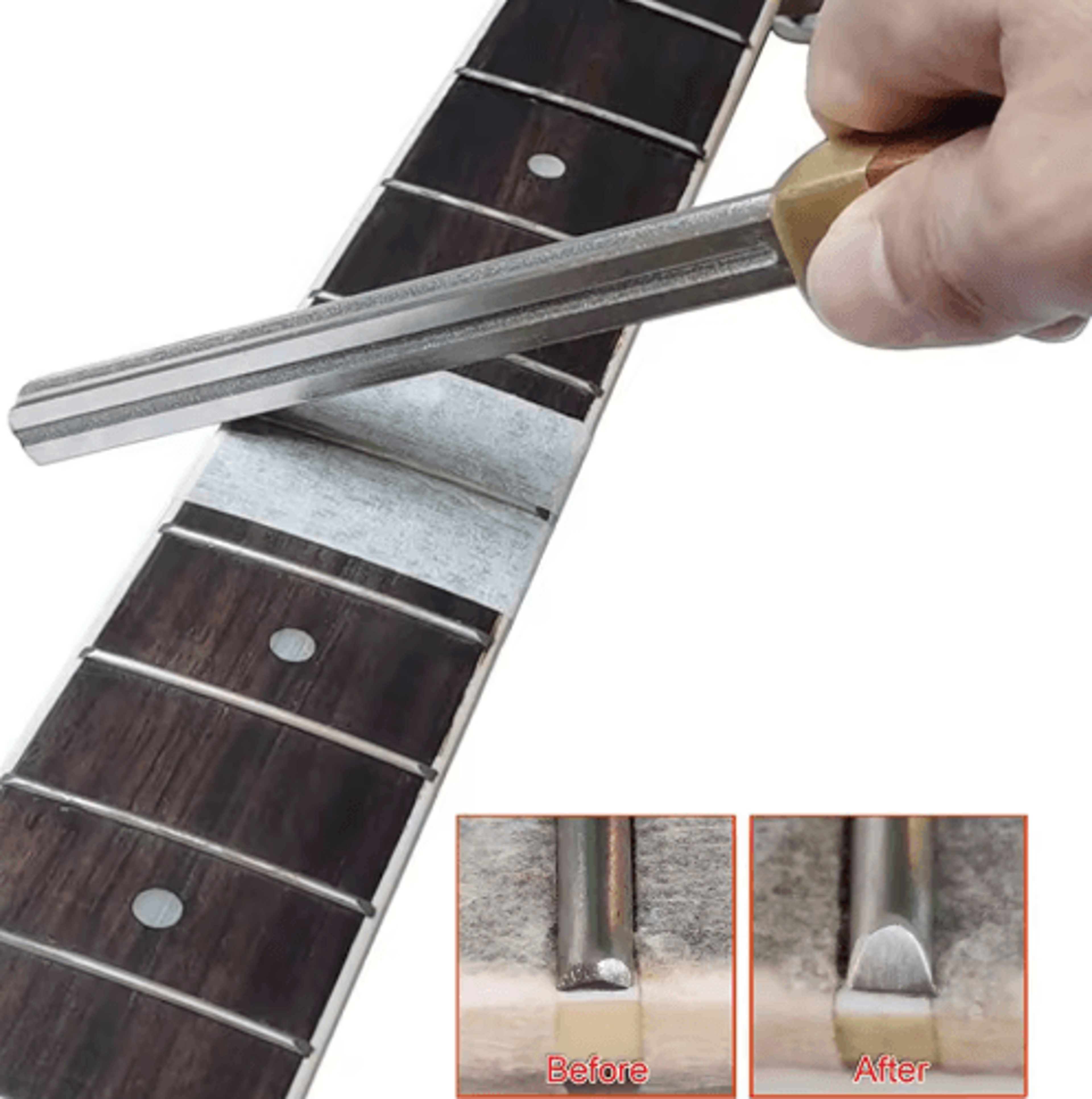 Diamond Guitar Fret Dressing File  4Edge Crowning Tool With 2 Fretboard Guards 2