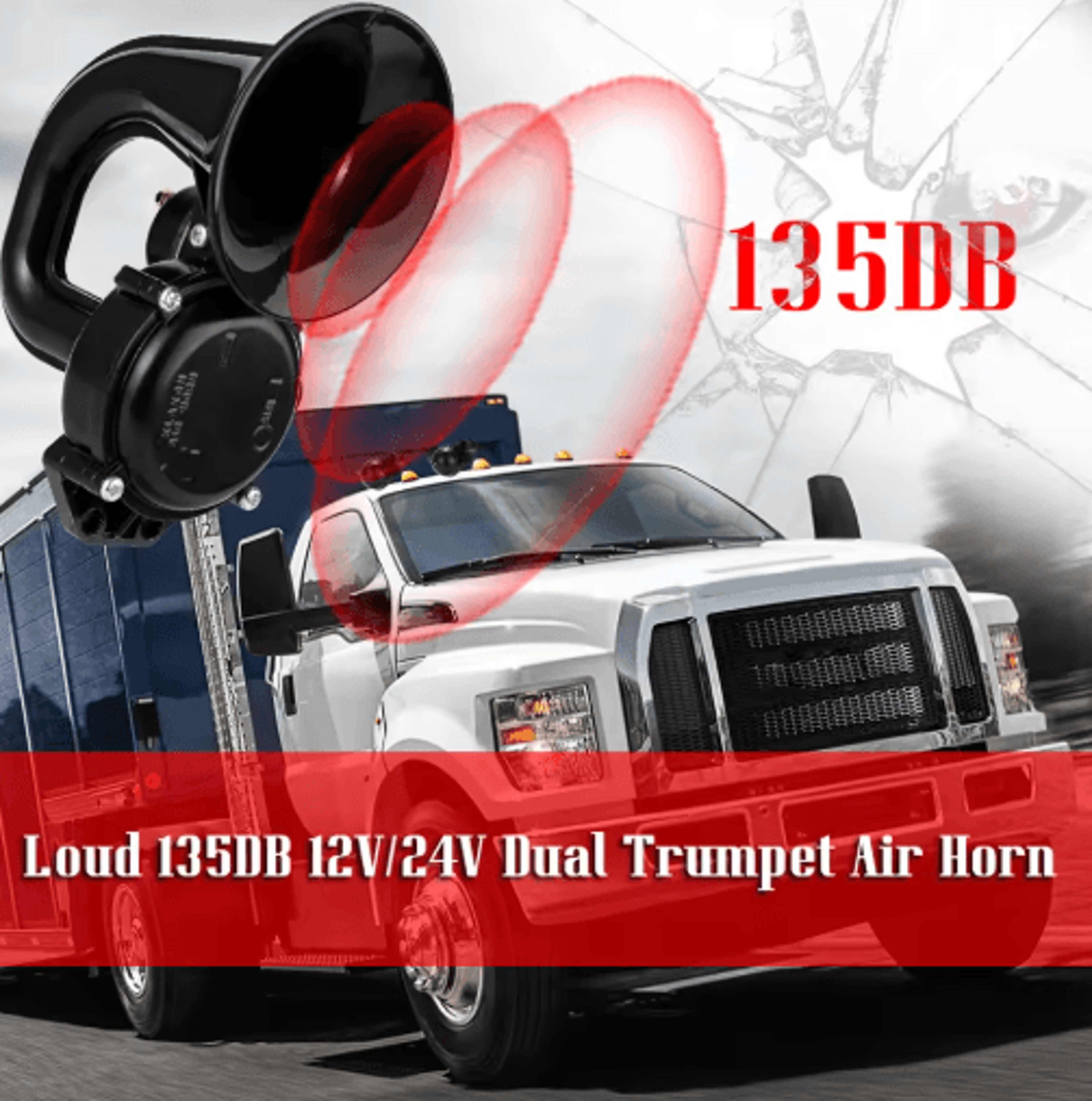 135dB Truck Air Horn  12V24V Loud Trumpet Horn With Electric Valve 5