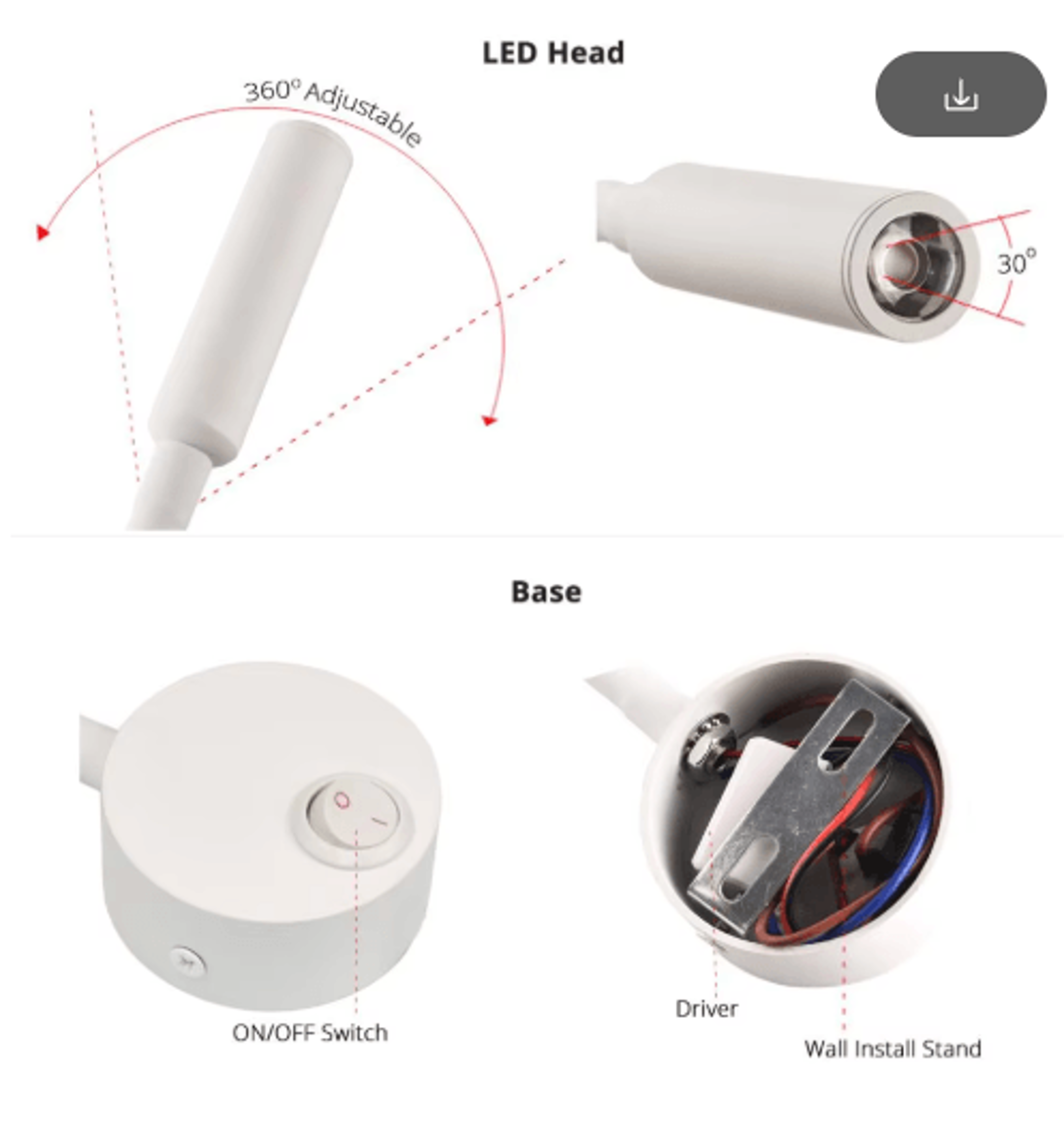 3W LED Wall Reading Lamp  Bedside Spotlight With EU Or US Plug 13