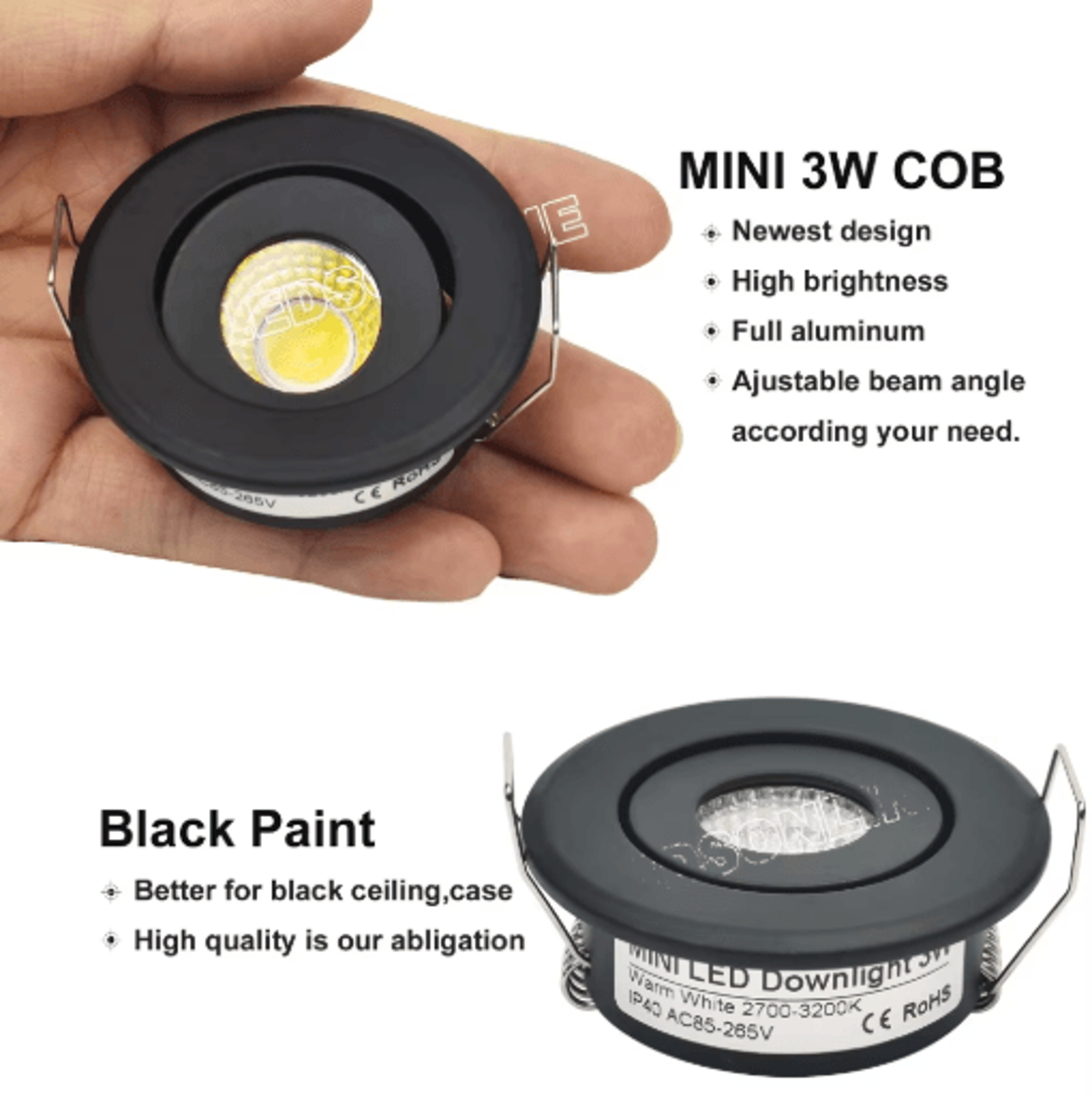 12V 3W Mini COB LED Spotlight  Recessed Cabinet And Showcase Light 3