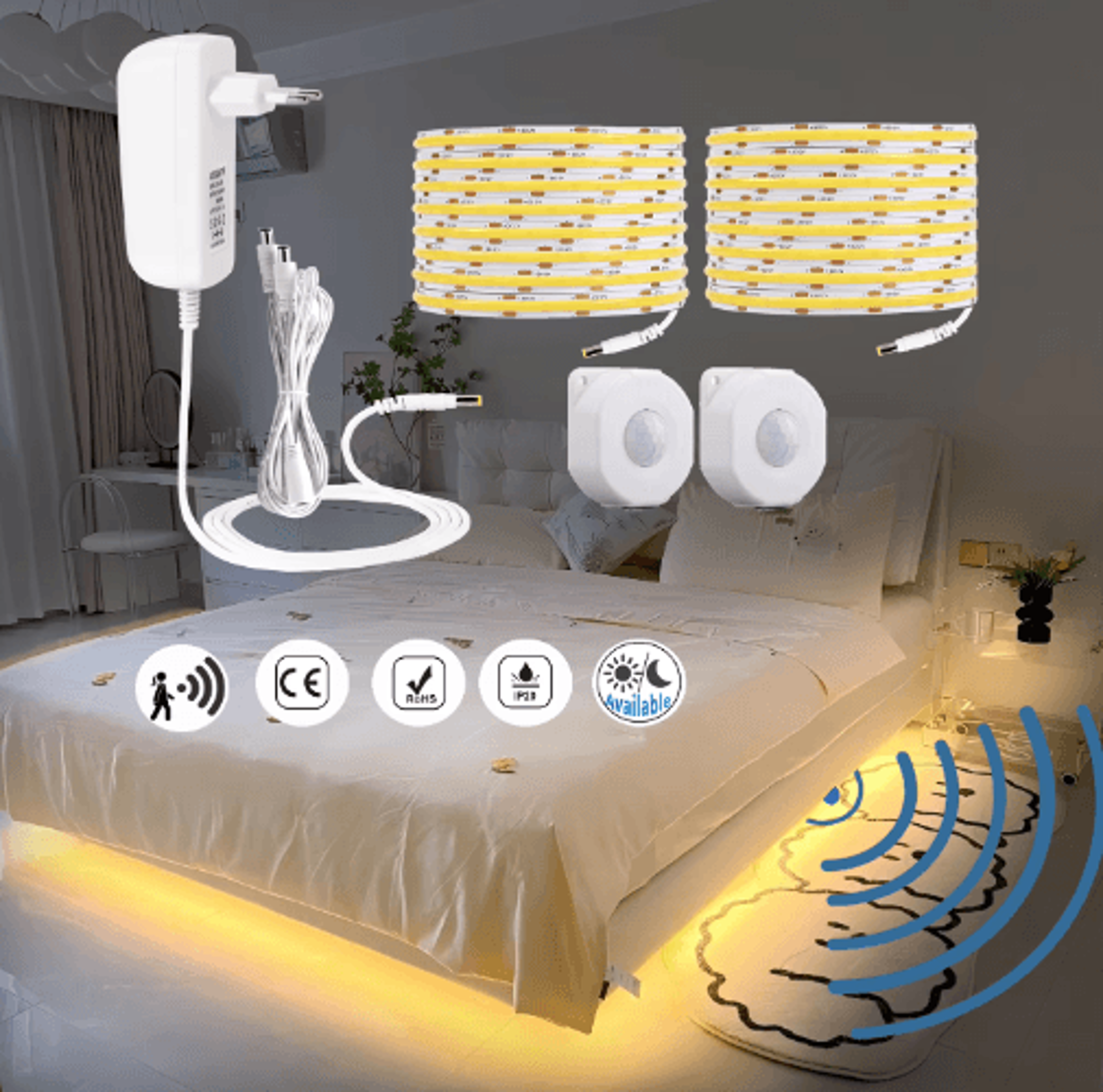 motion sensor led strip light kit – automatic under-bed and stair lighting