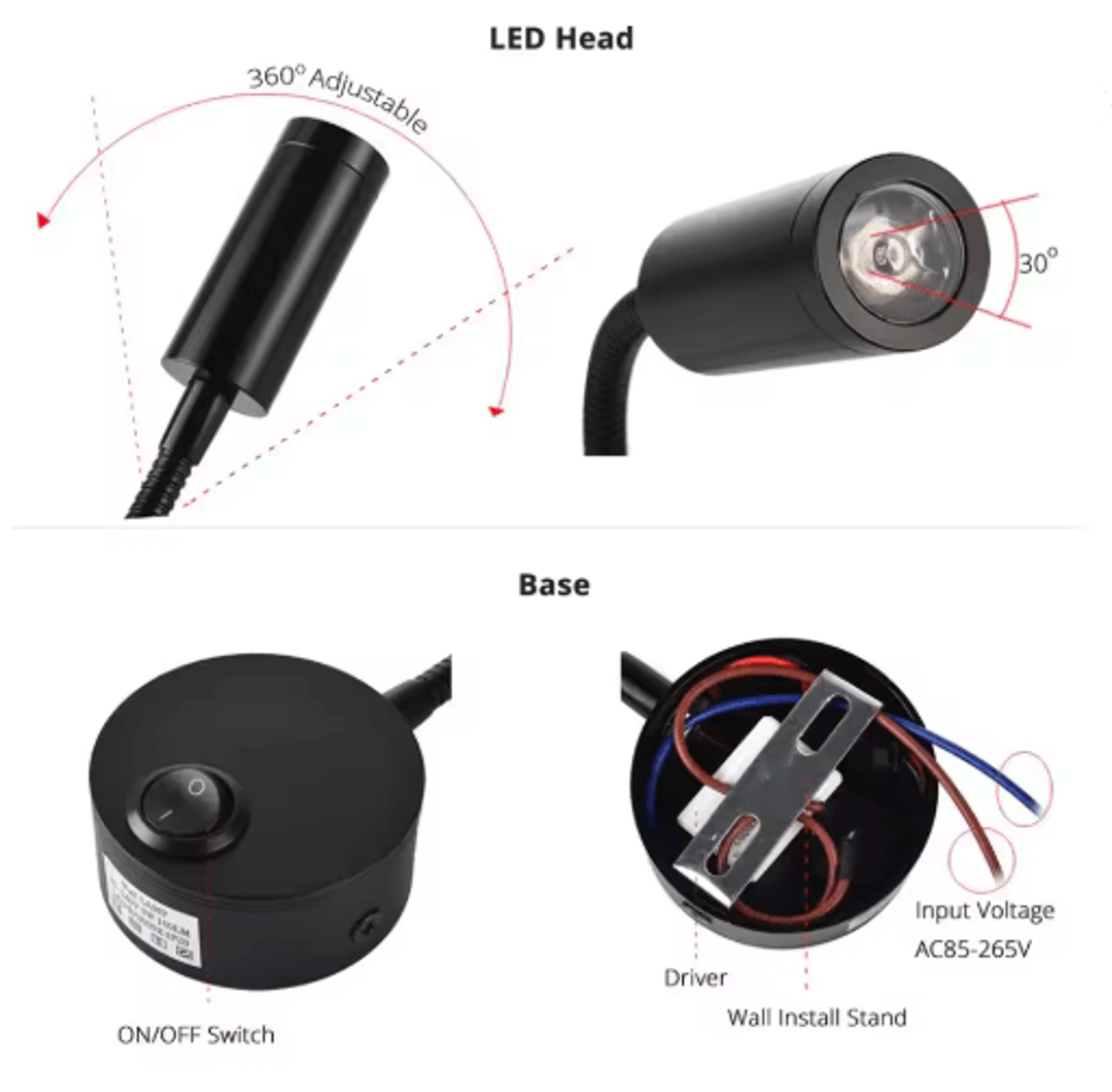 3W LED Wall Reading Lamp  Modern Bedside Light With EU Or US Plug 10