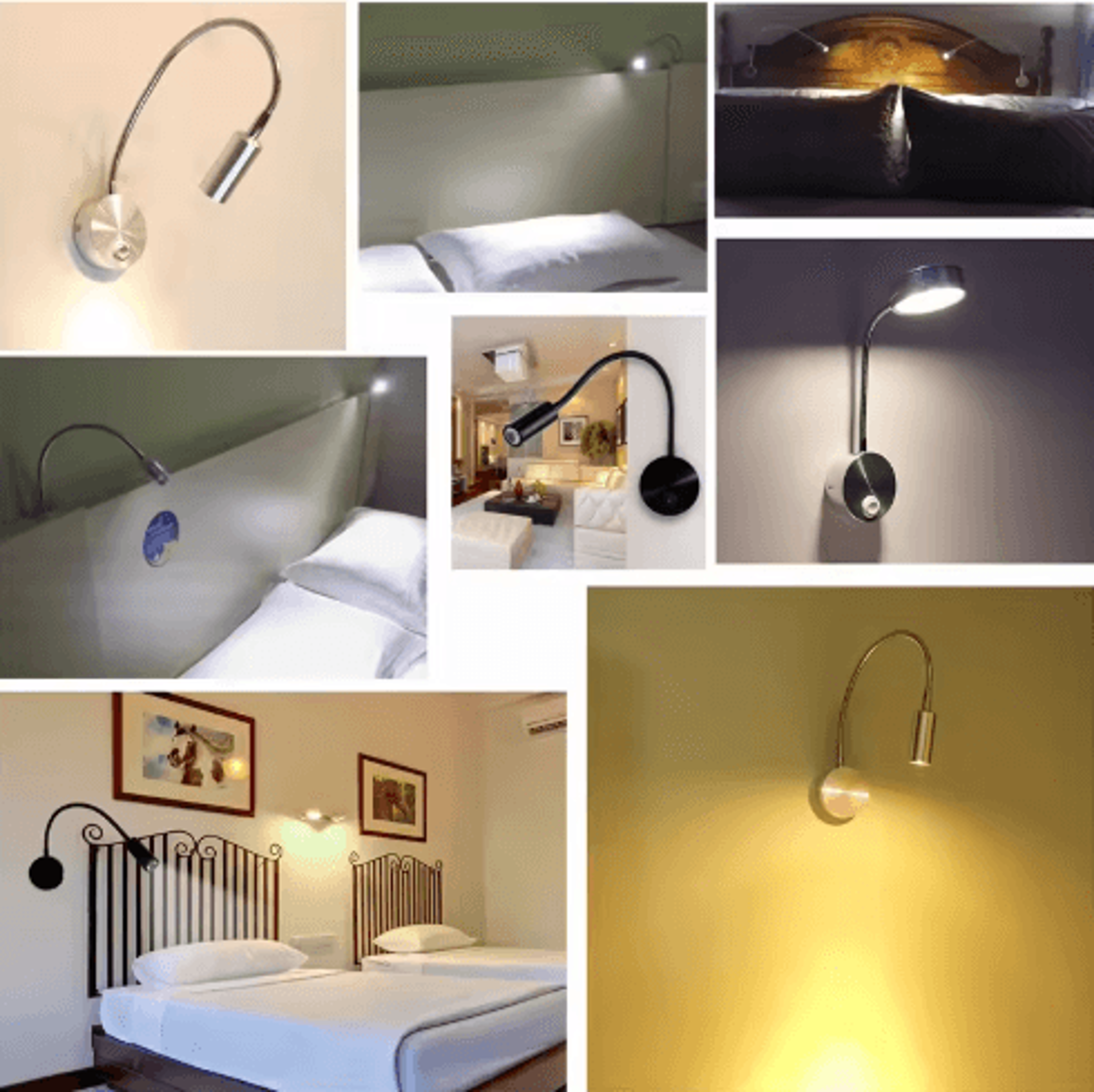 3W LED Wall Reading Lamp  360 Adjustable Bedside Light With Knob Switch 5
