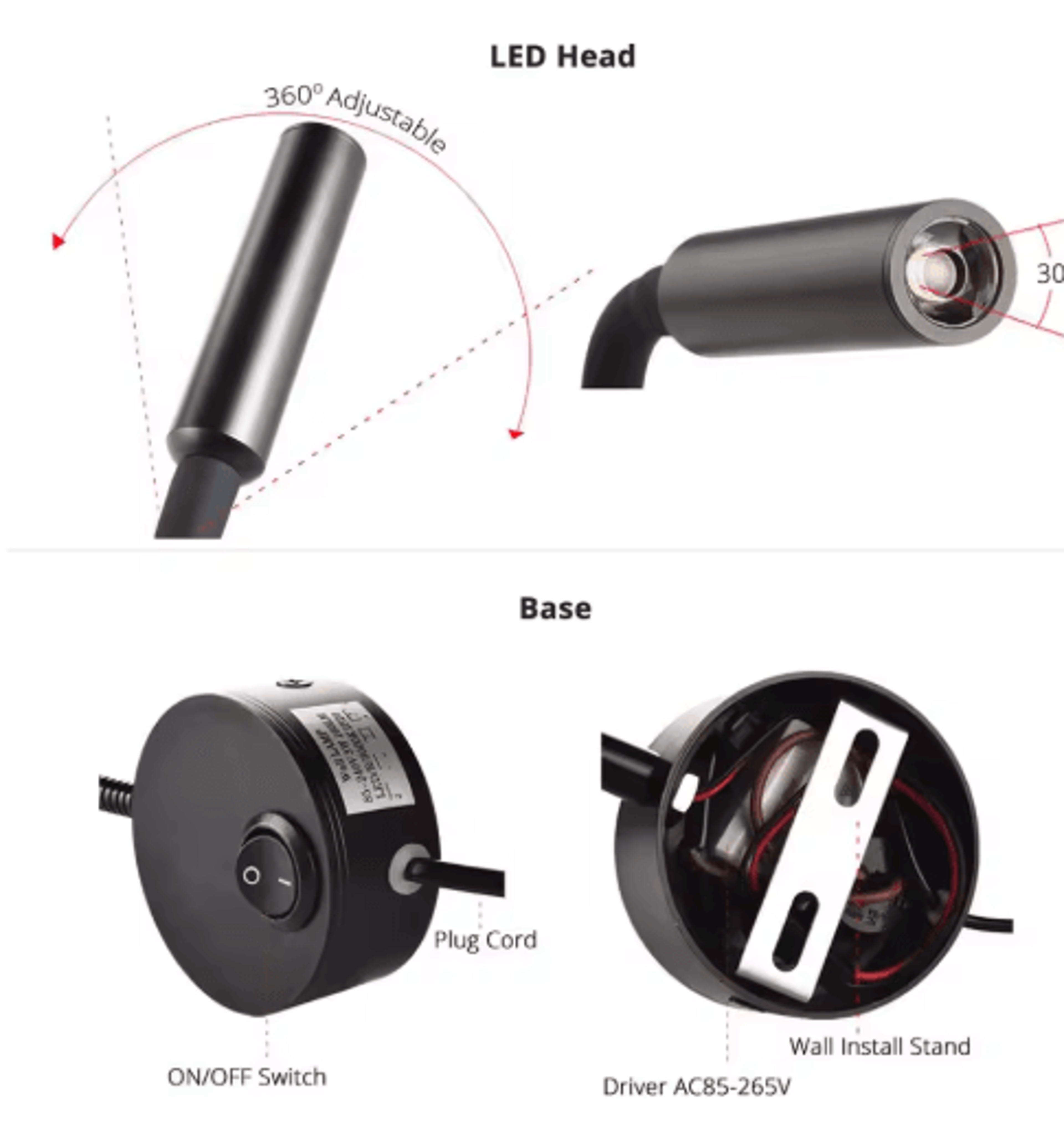 3W LED Wall Reading Lamp  Modern Bedside Spotlight With EU Or US Plug 11