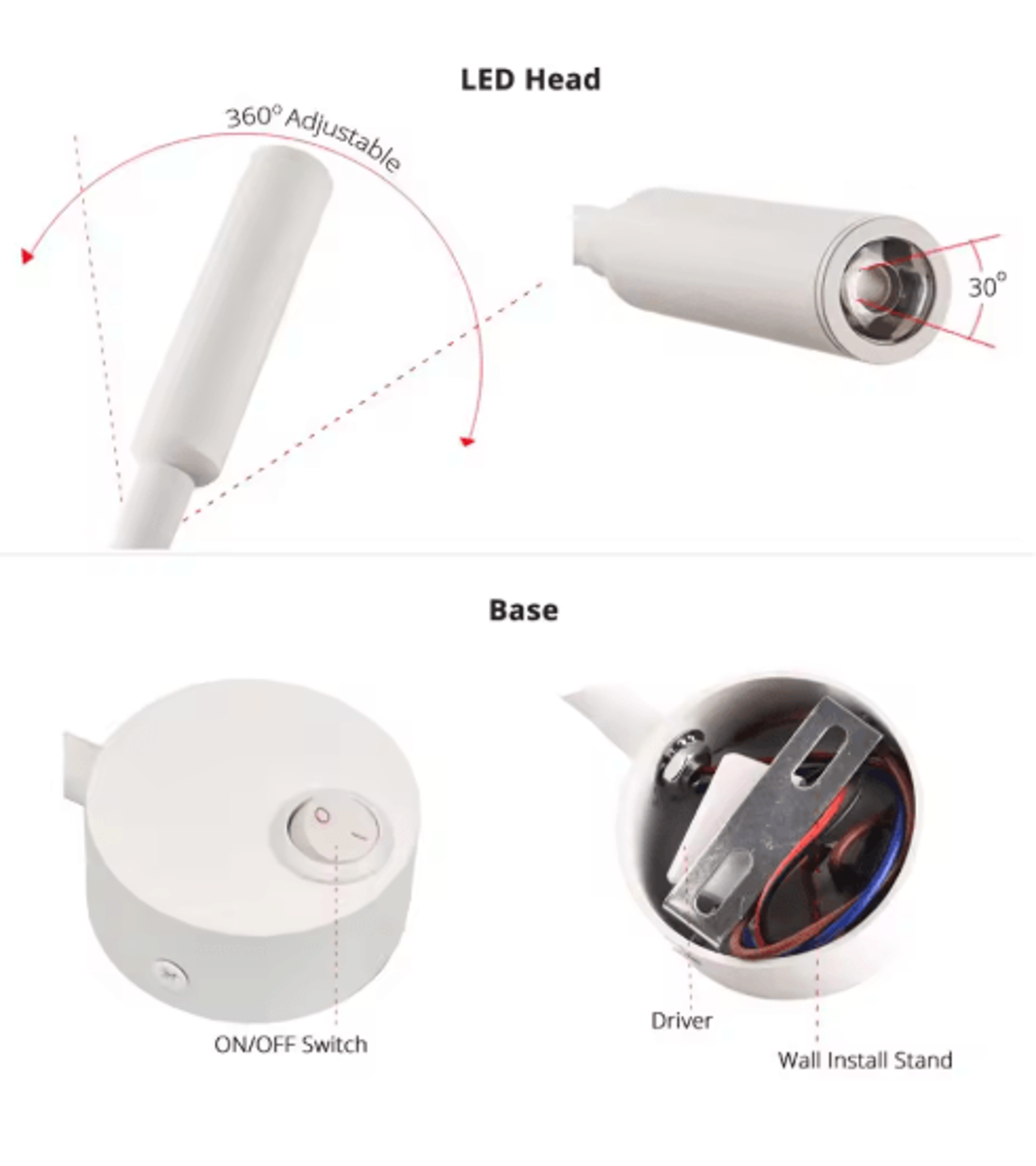 3W LED Wall Reading Lamp  Modern Bedside Spotlight With EU Or US Plug 12