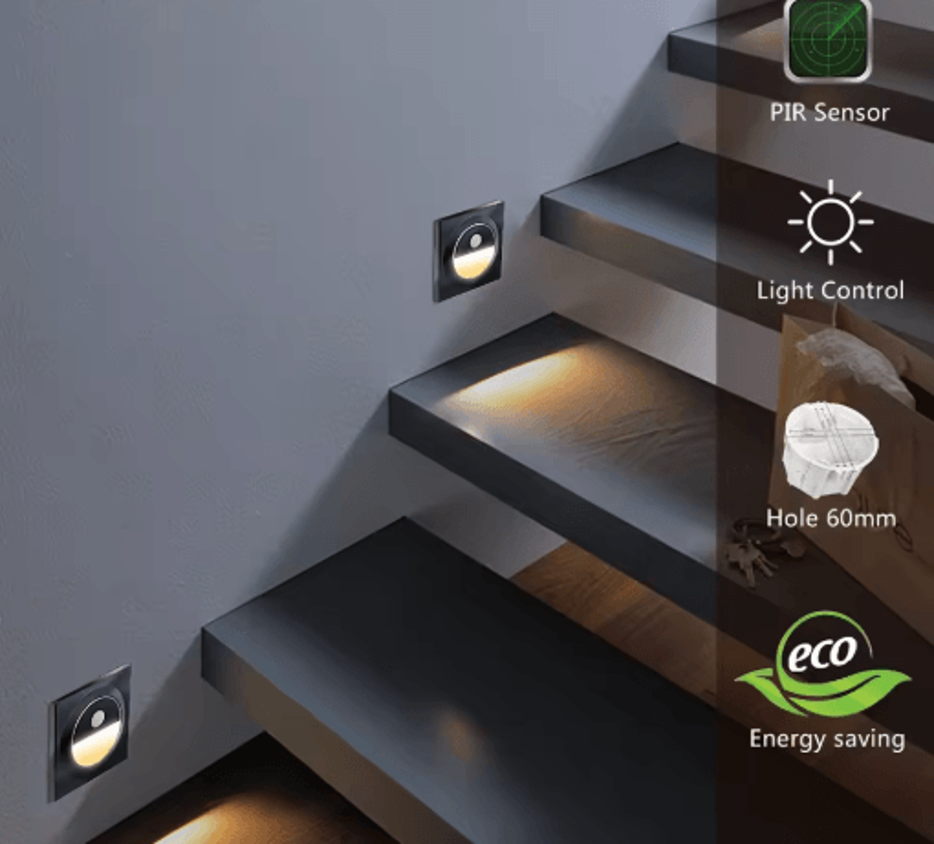 led motion sensor stair light – recessed wall night lamp for hallways