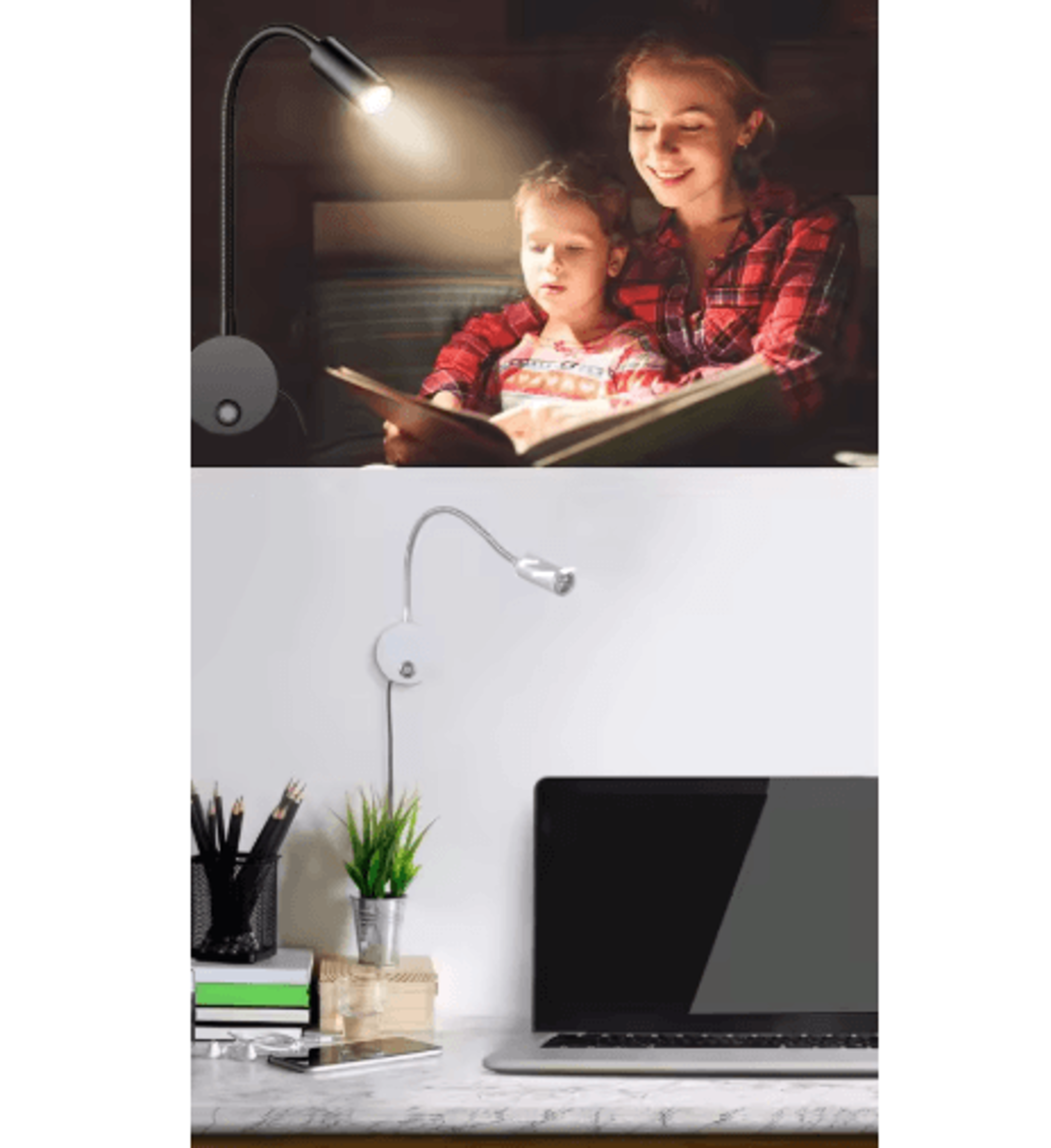 3W Dimmable LED Wall Reading Lamp  3CCT USB Gooseneck Bedside Light 5