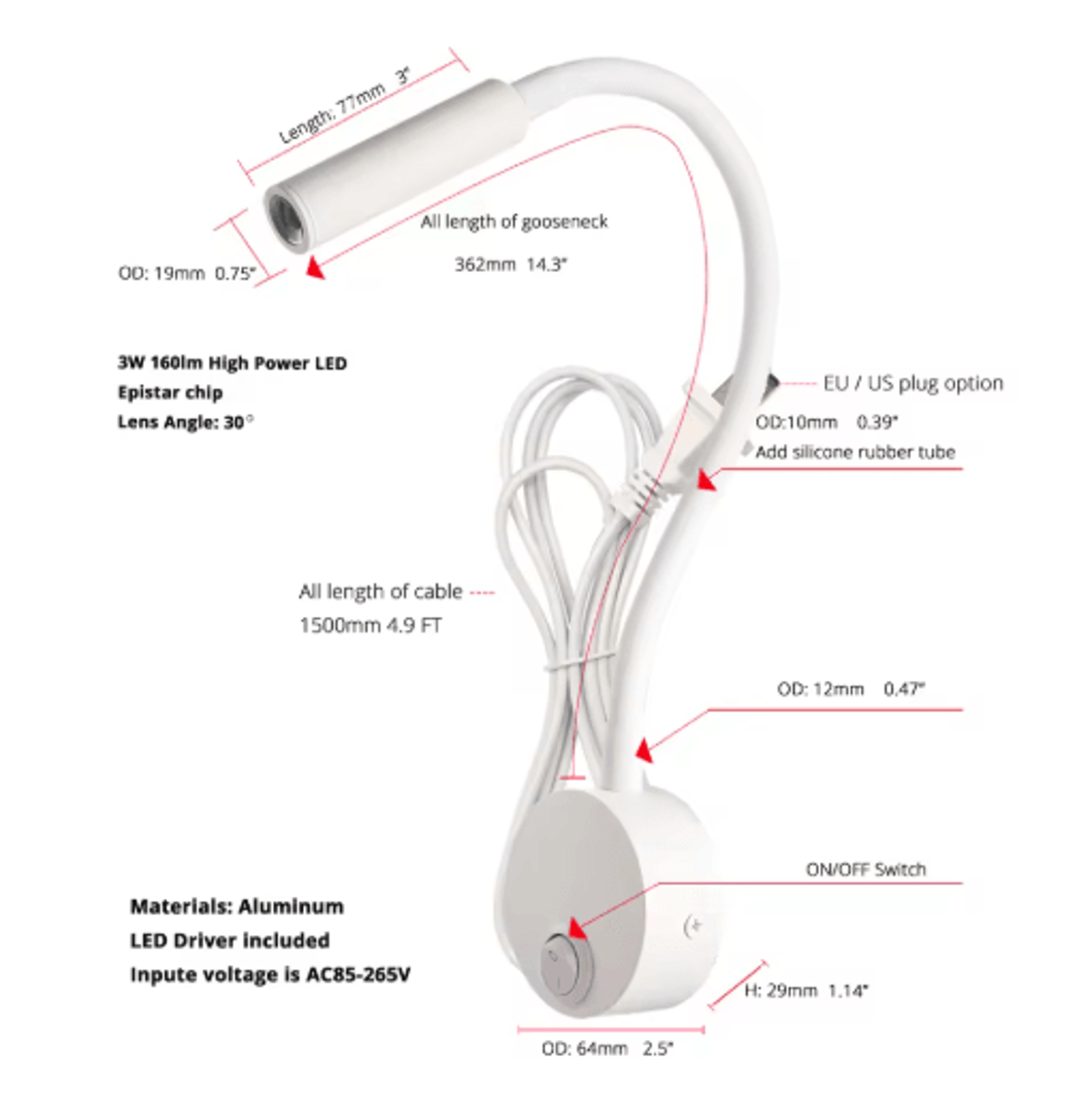 Nordic LED Wall Spotlight  Modern PlugIn Reading Lamp For Bedroom 11