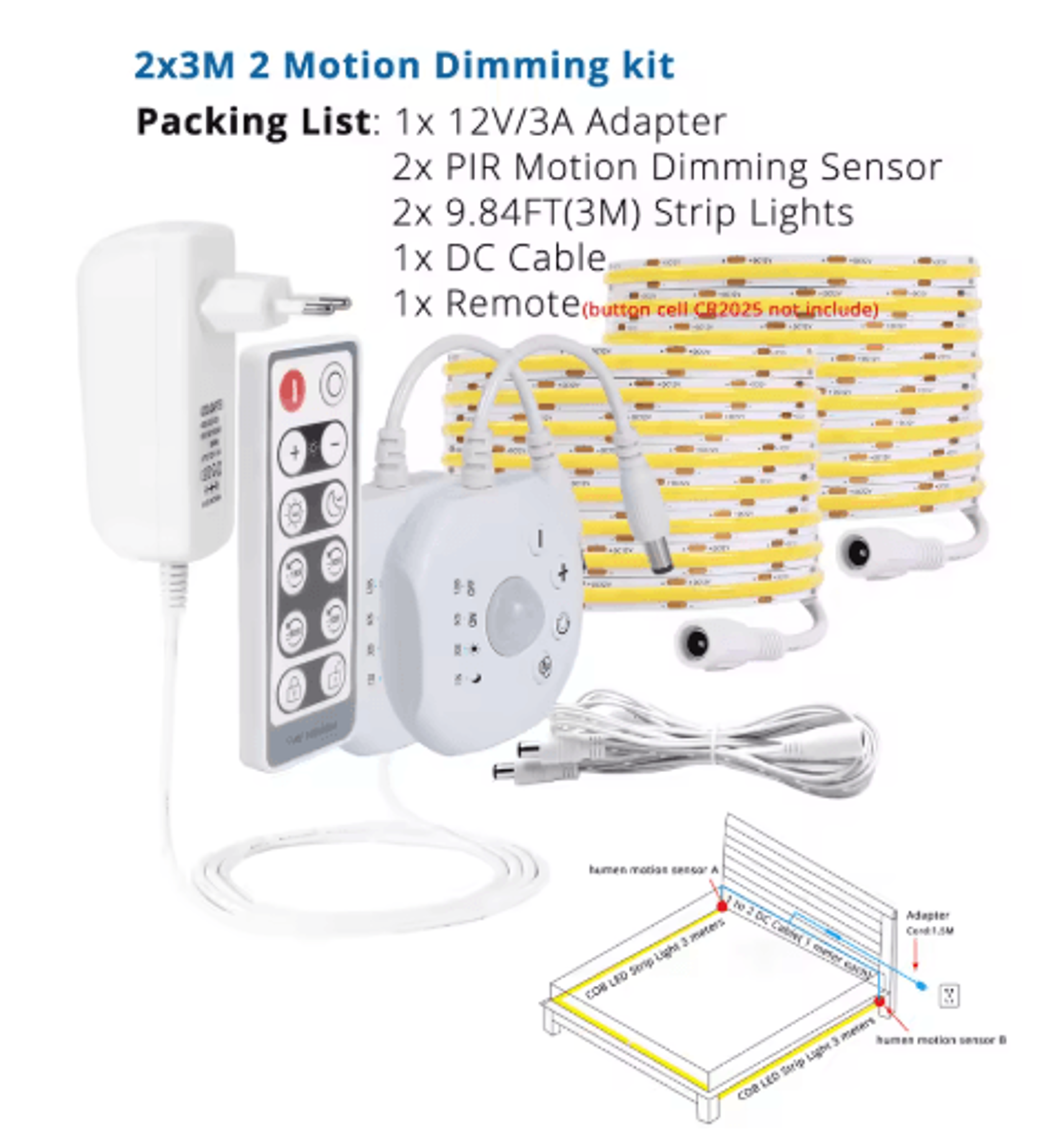Dimmable LED Under Bed Light Strip  PIR Motion Sensor With Remote Control 4