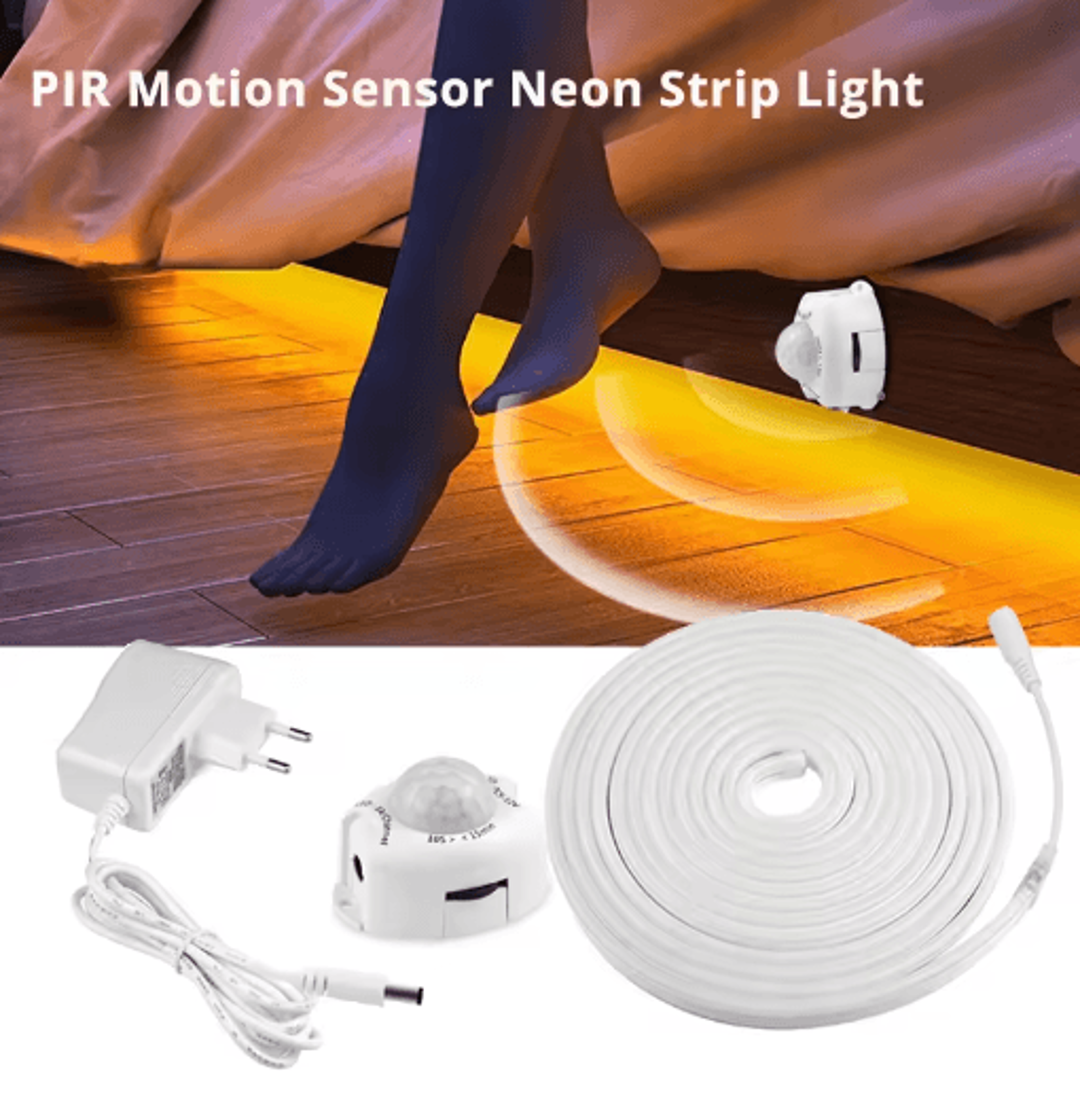 6mm flexible led neon strip light – dimmable sensor lighting kit with power adapter