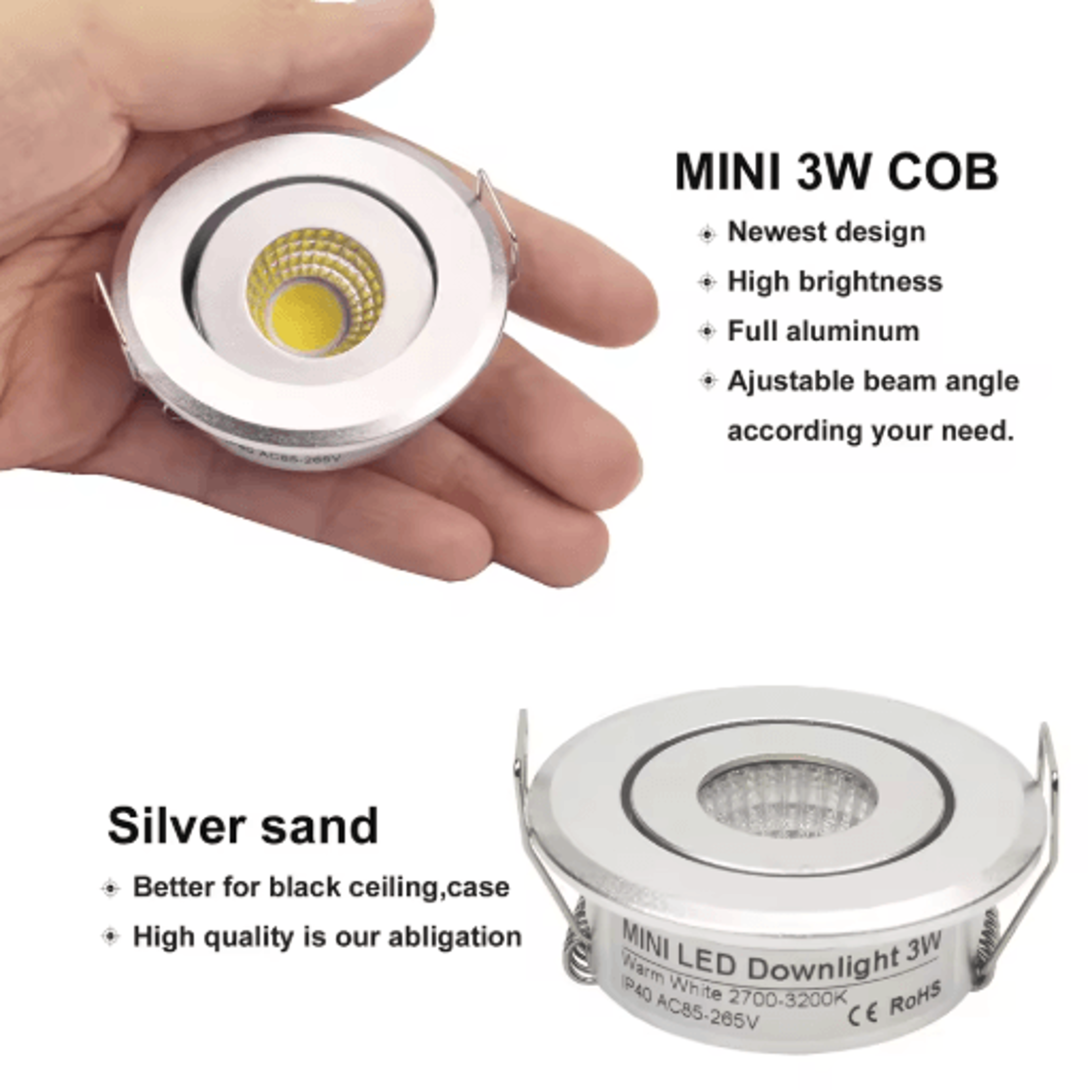 6PCS 3W COB LED Recessed Downlights  Dimmable Mini Spotlights With Remote 7