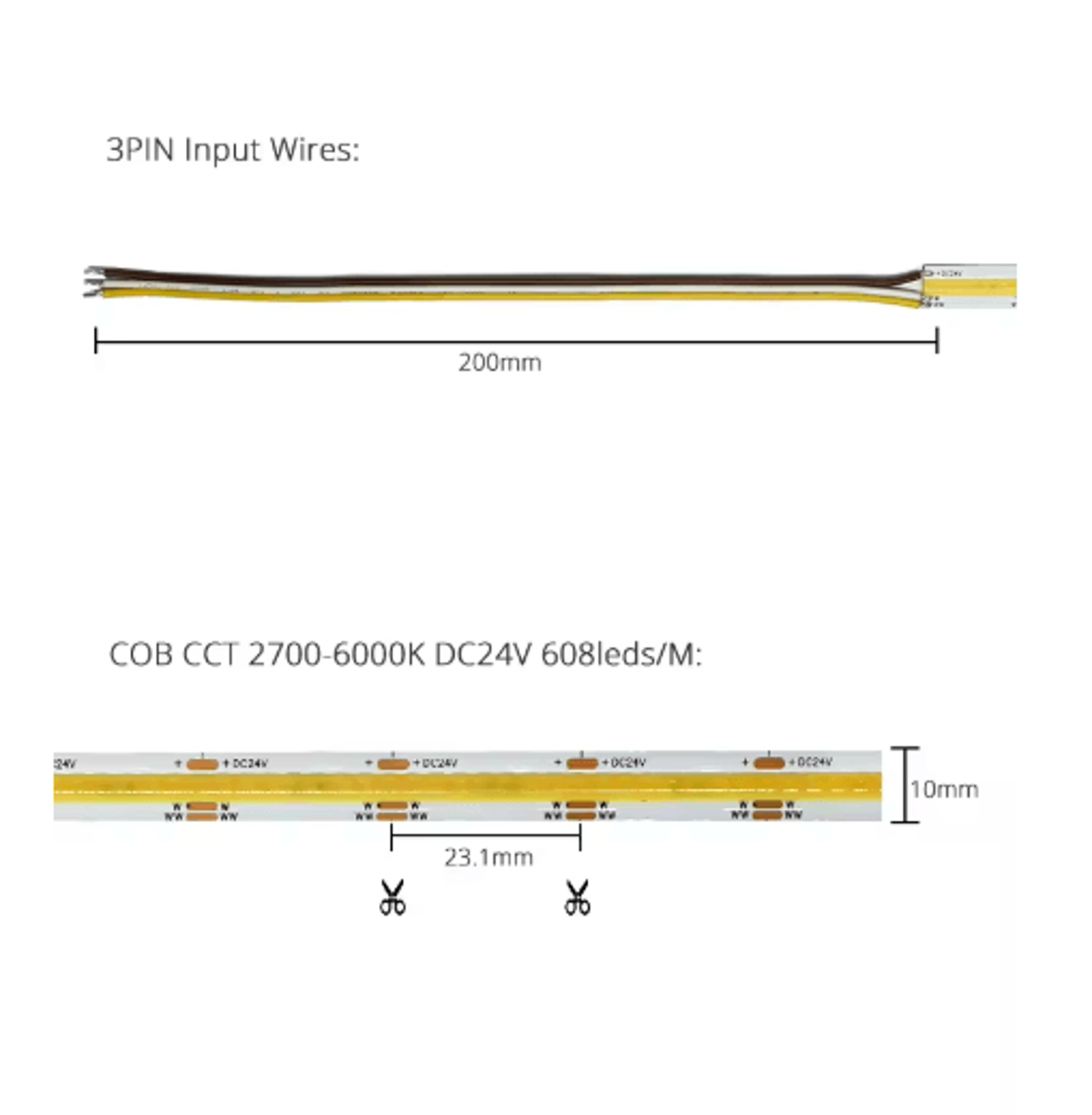 24V COB LED Strip Light Kit  3CCT Tunable White Dimmable Tape With Remote 8