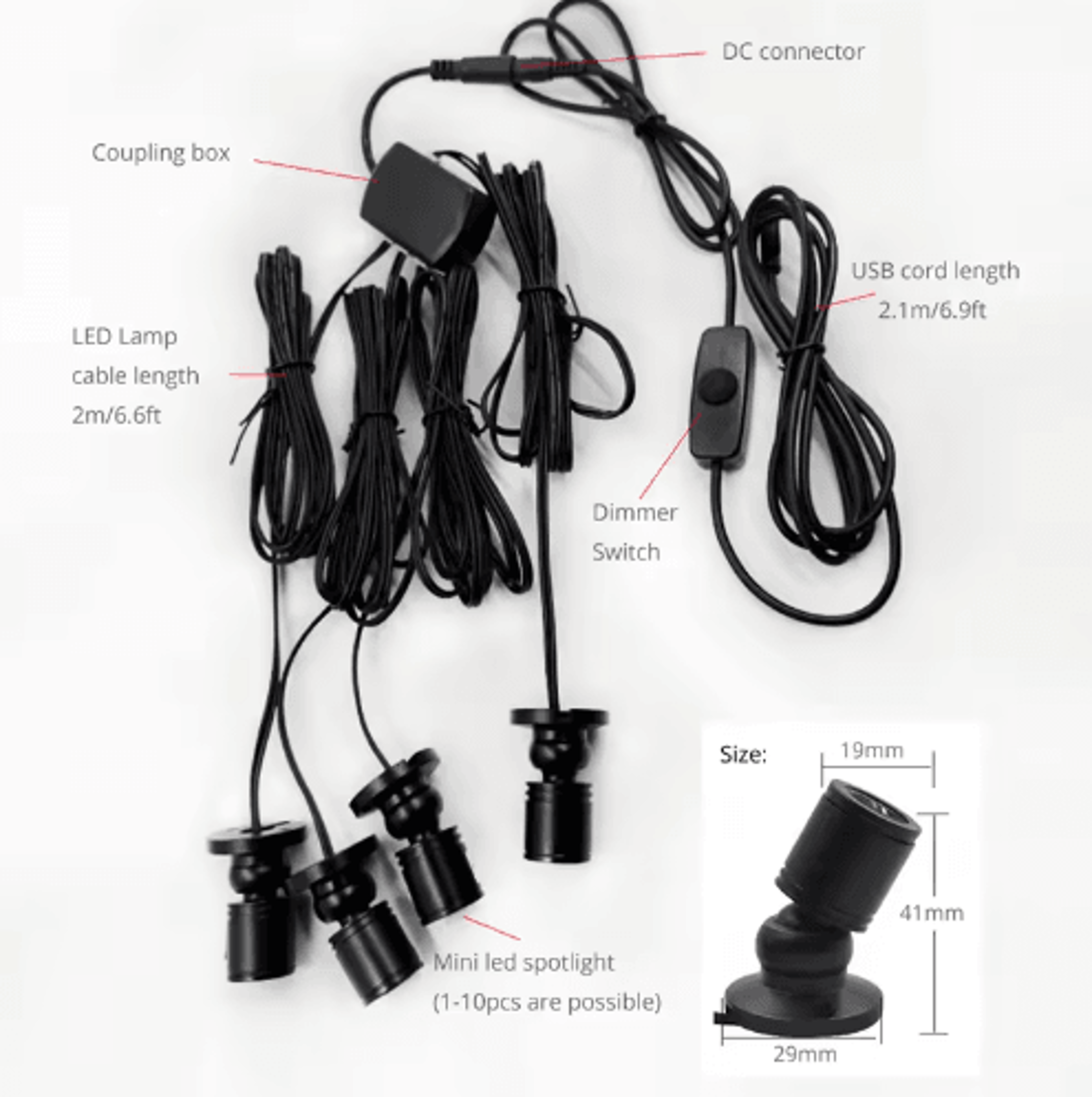 Dimmable USB LED Cabinet Spotlight Kit  5V Mini Display Lights 3