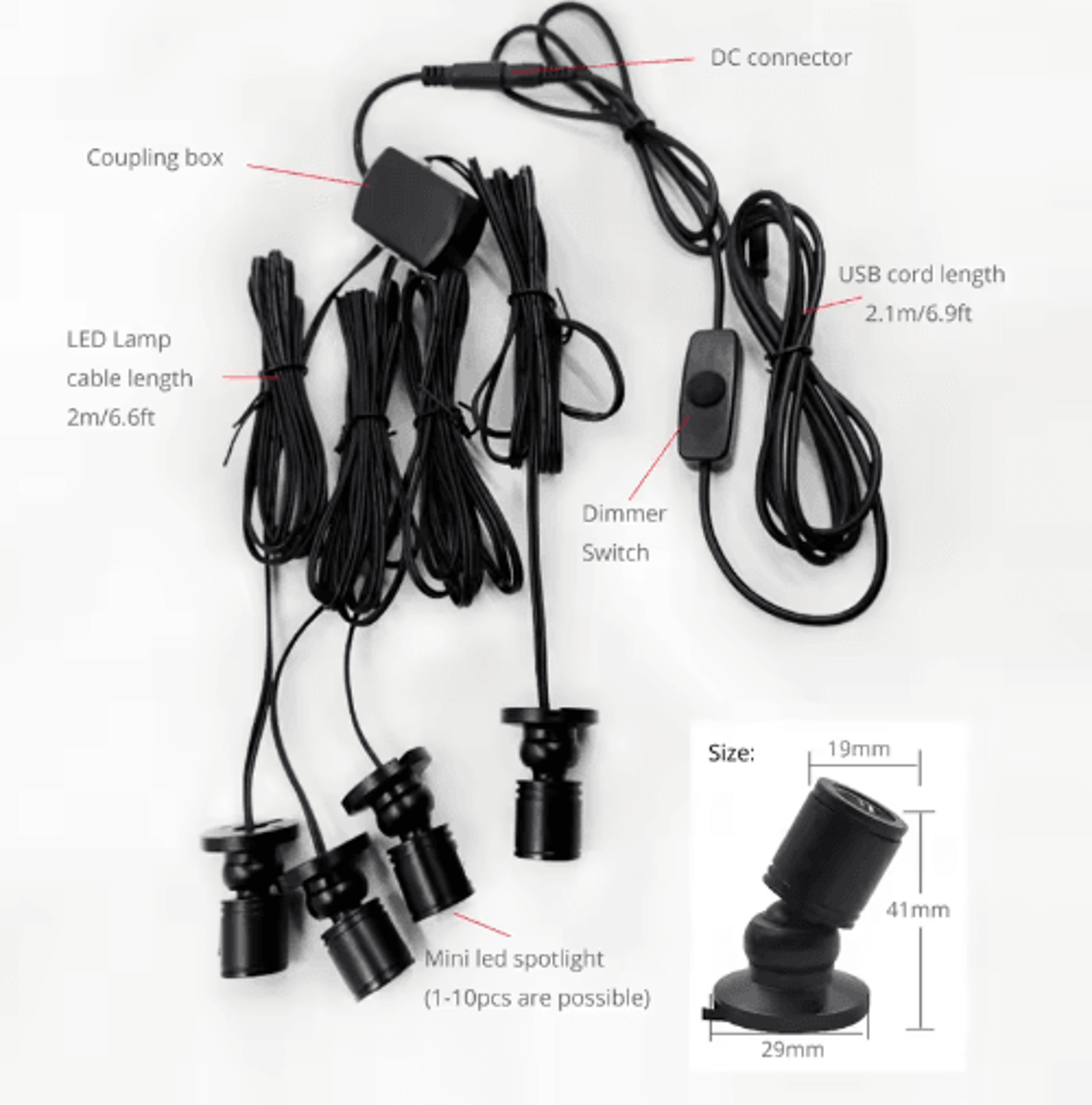 Dimmable USB LED Cabinet Spotlight Kit  5V Mini Display Lights 4