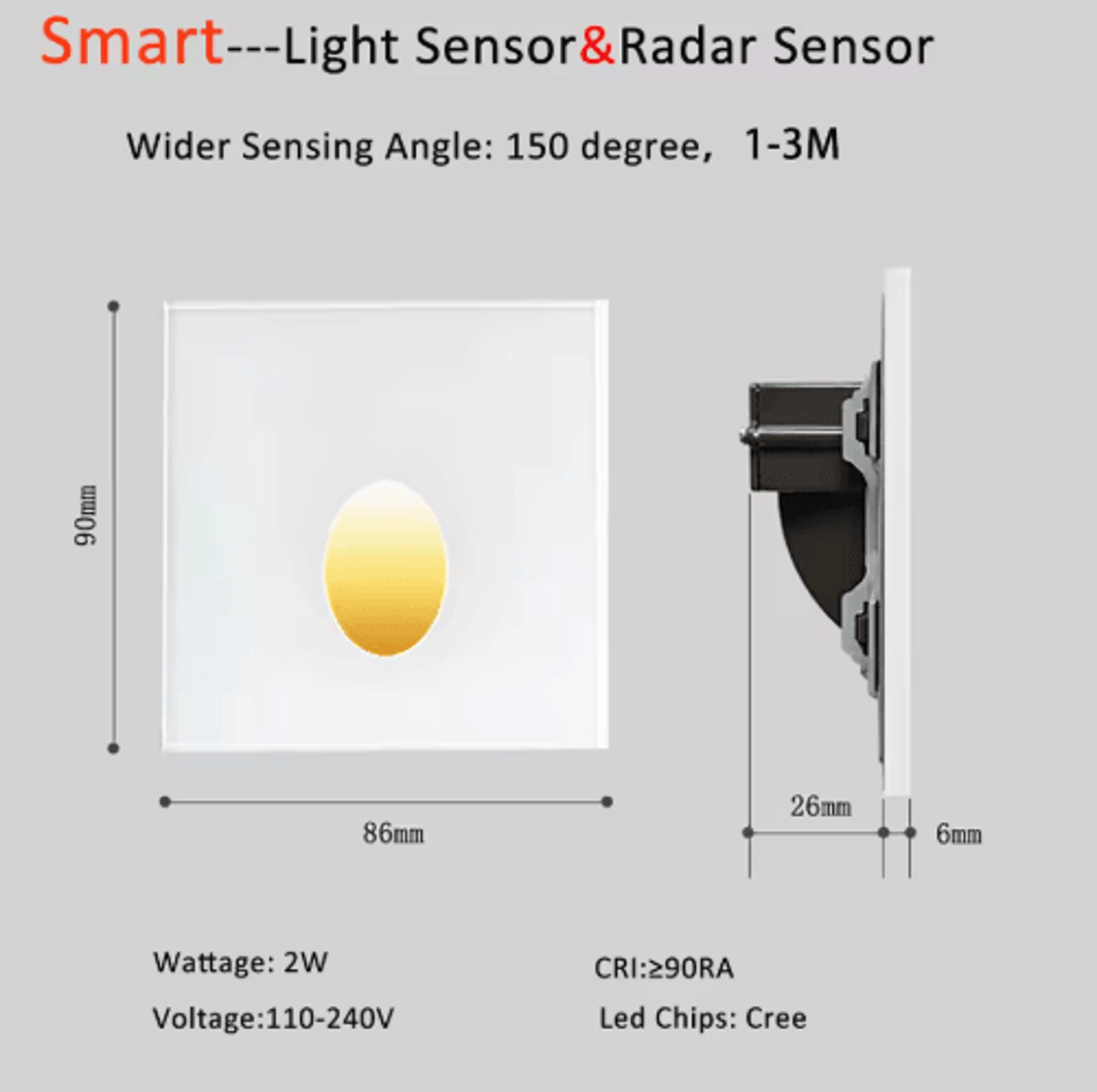 LED Radar Motion Sensor Stair Light  Recessed White Wall Night Lamp 14