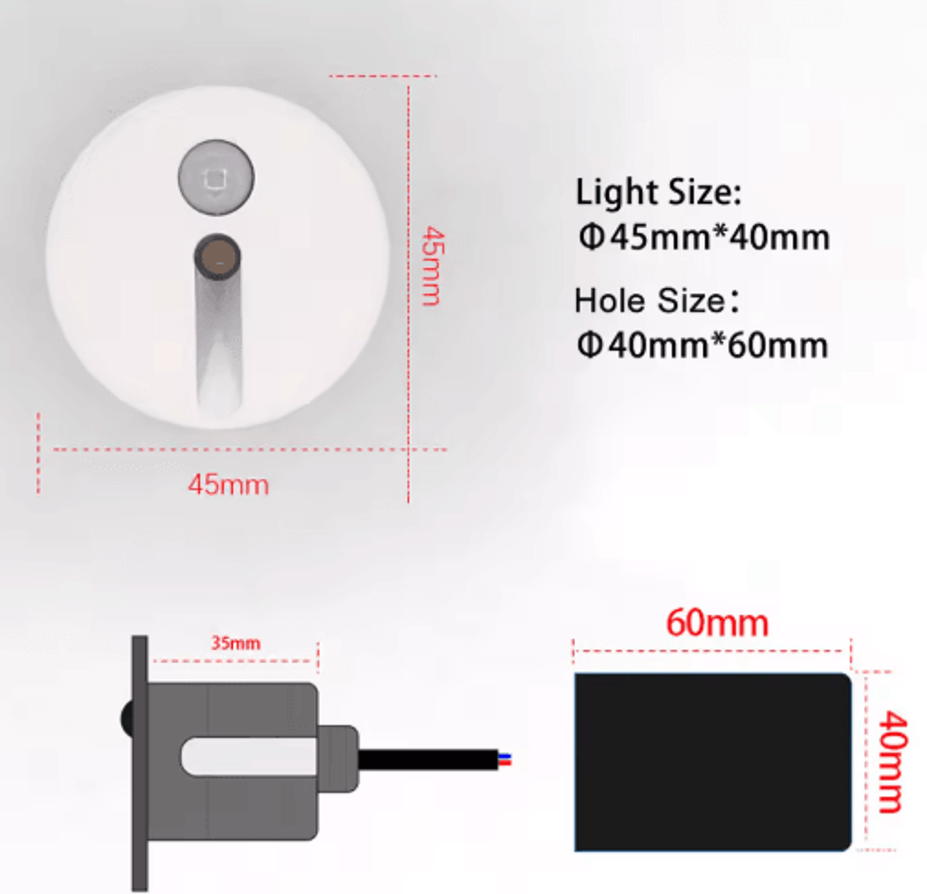 IP65 LED Motion Sensor Stair Light 45mm Round Recessed Wall Lamp 10