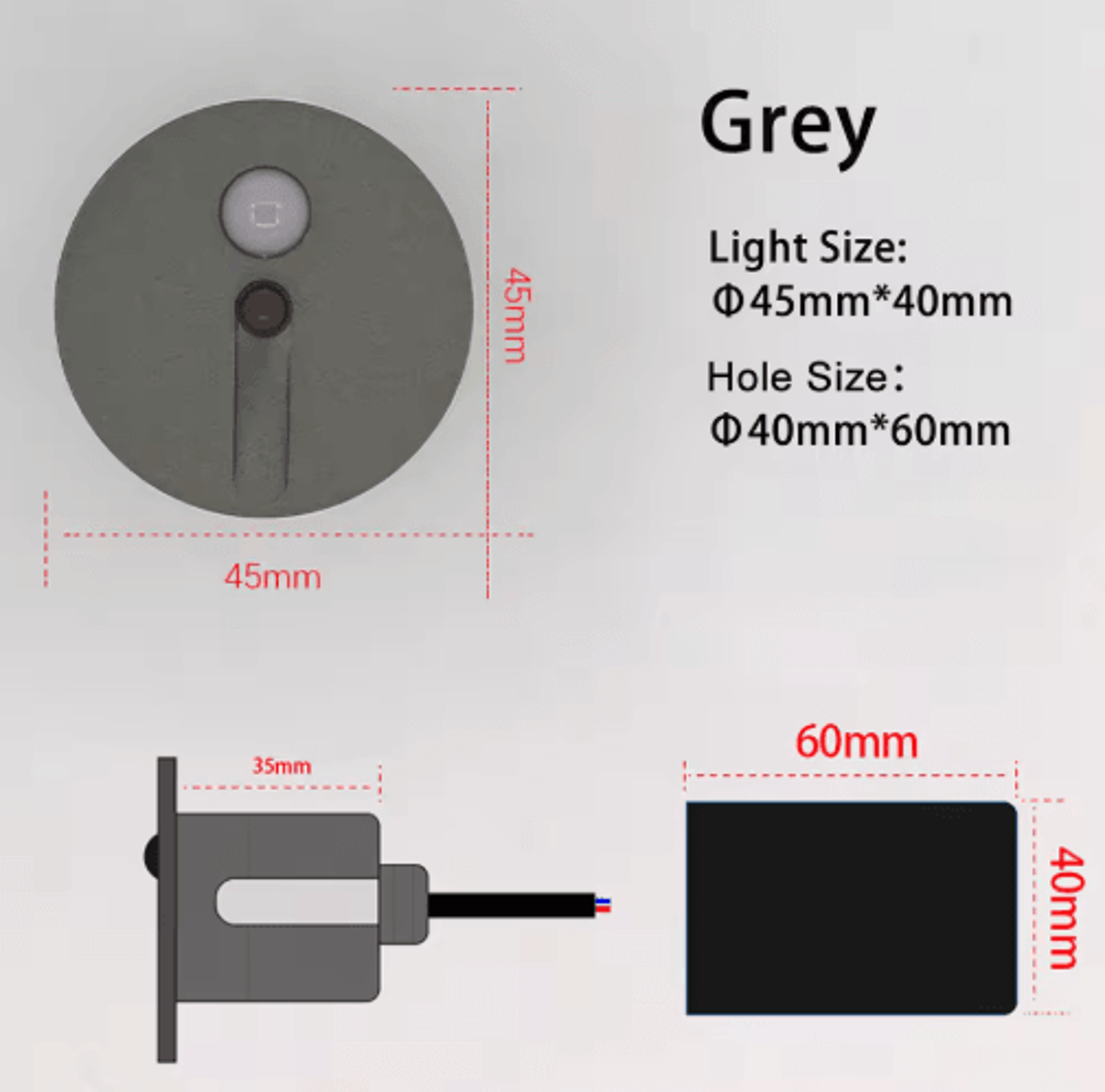 IP65 LED Motion Sensor Stair Light 45mm Round Recessed Wall Lamp 12
