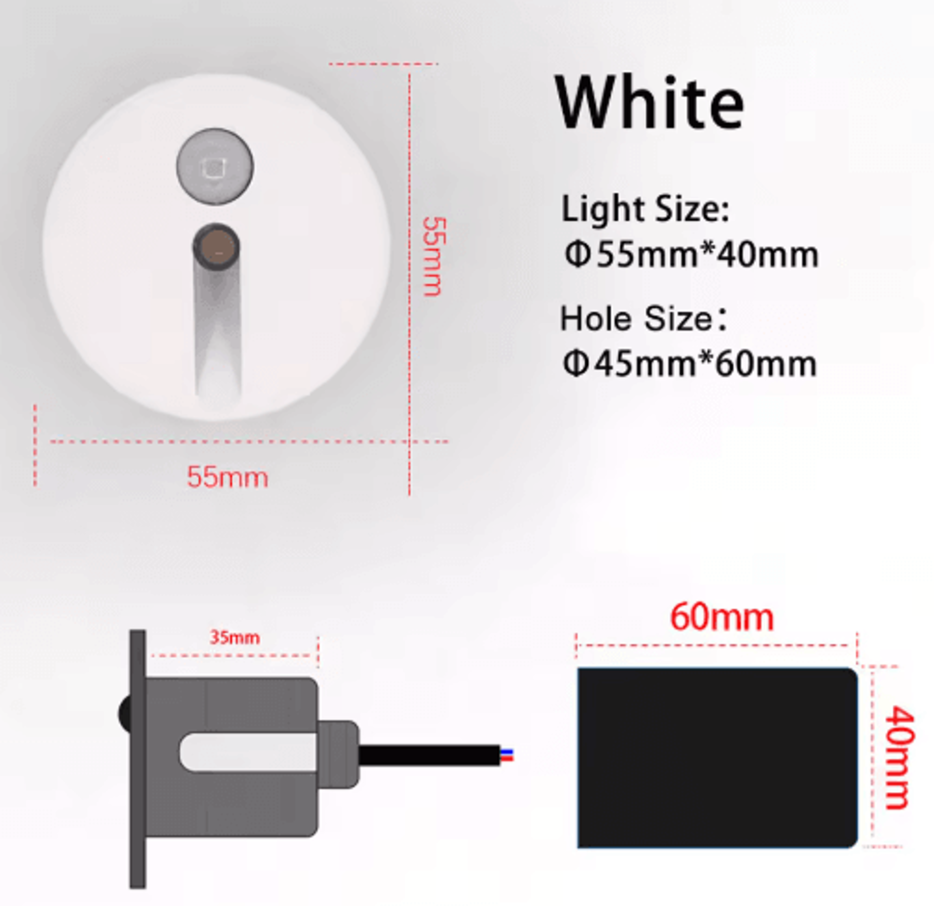 55mm LED Motion Sensor Step Light  Round Staircase Wall Lamp 4