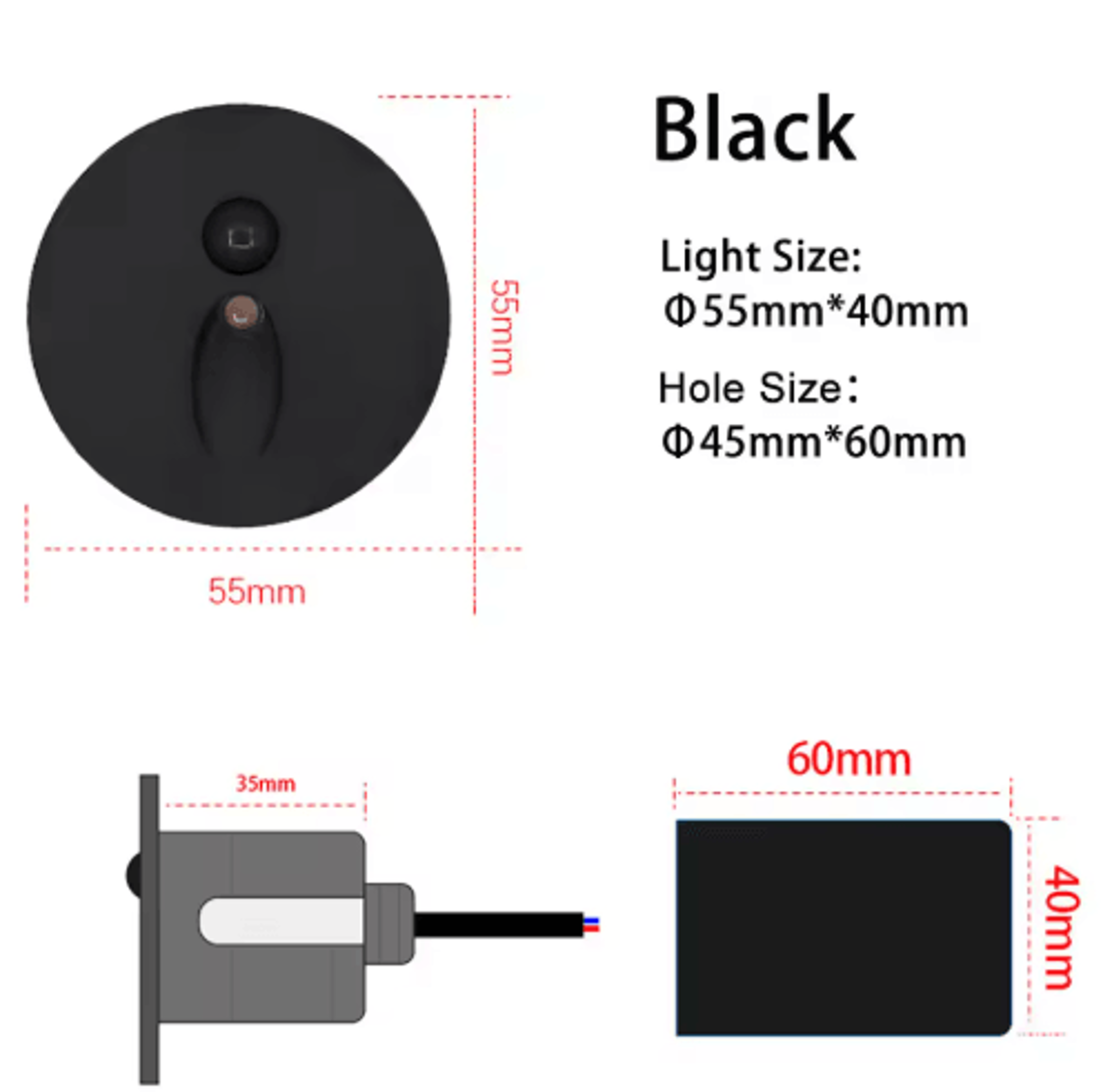 55mm LED Motion Sensor Step Light  Round Staircase Wall Lamp 6