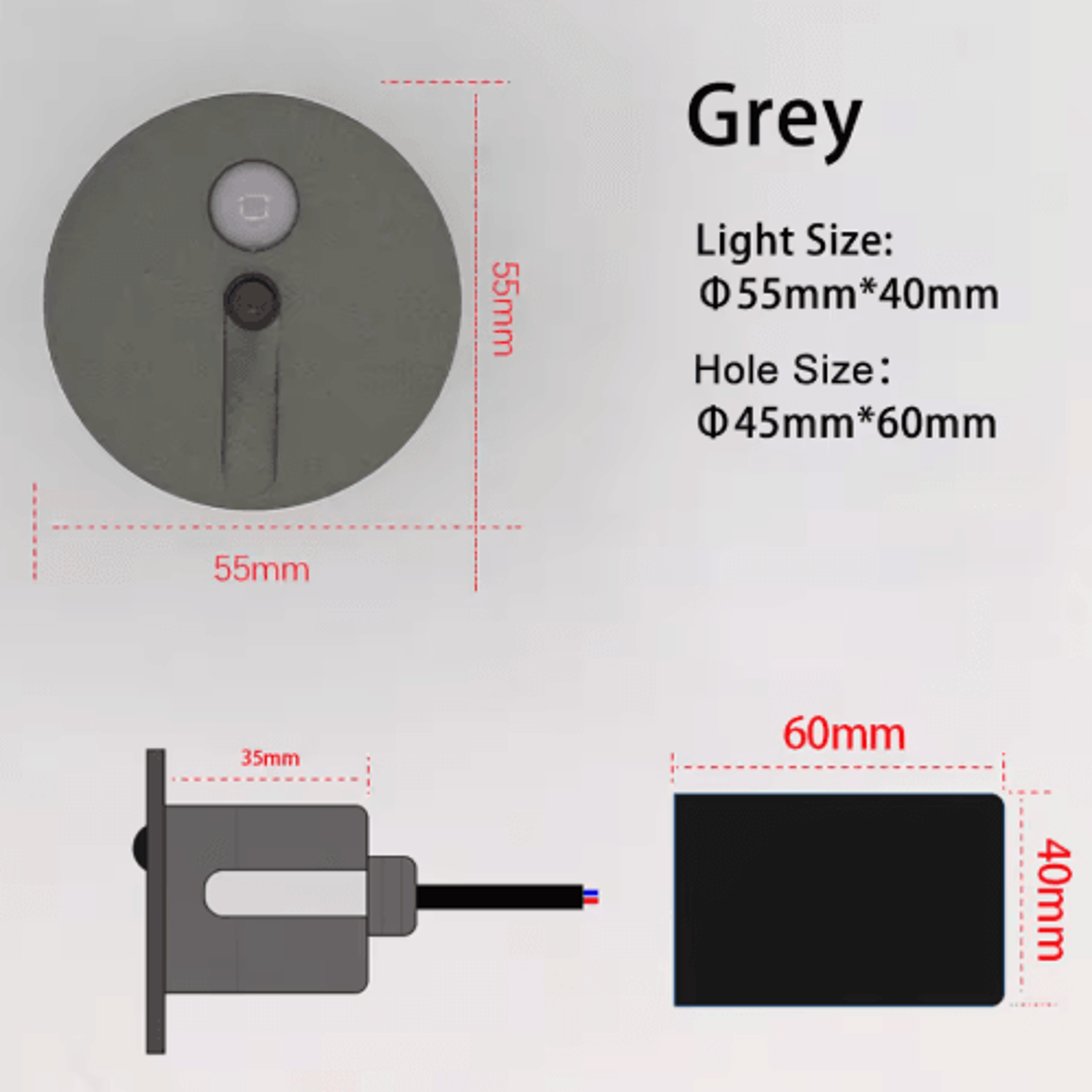 55mm LED Motion Sensor Step Light  Round Staircase Wall Lamp 1