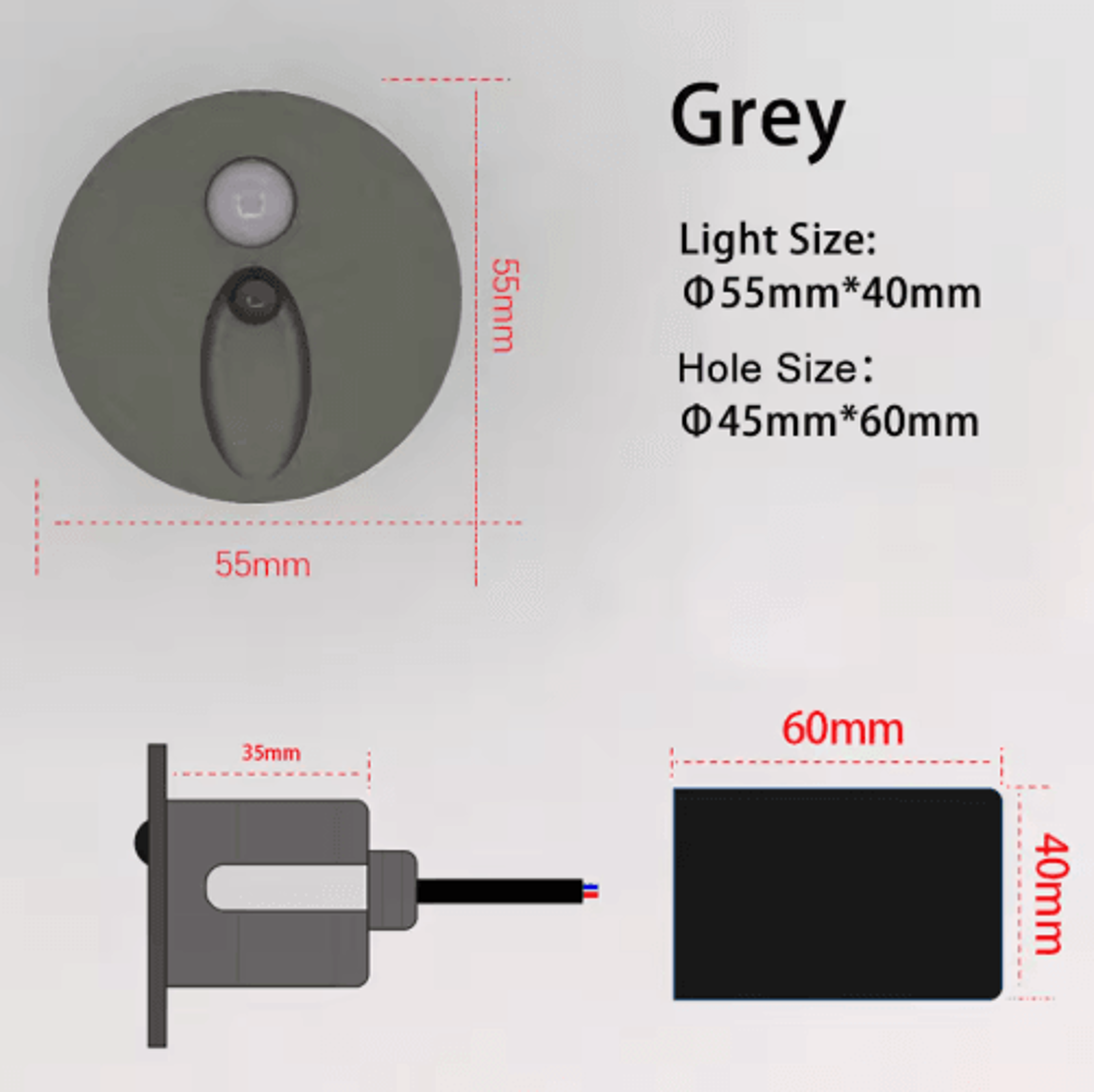 55mm LED Motion Sensor Step Light  Round Staircase Wall Lamp 2