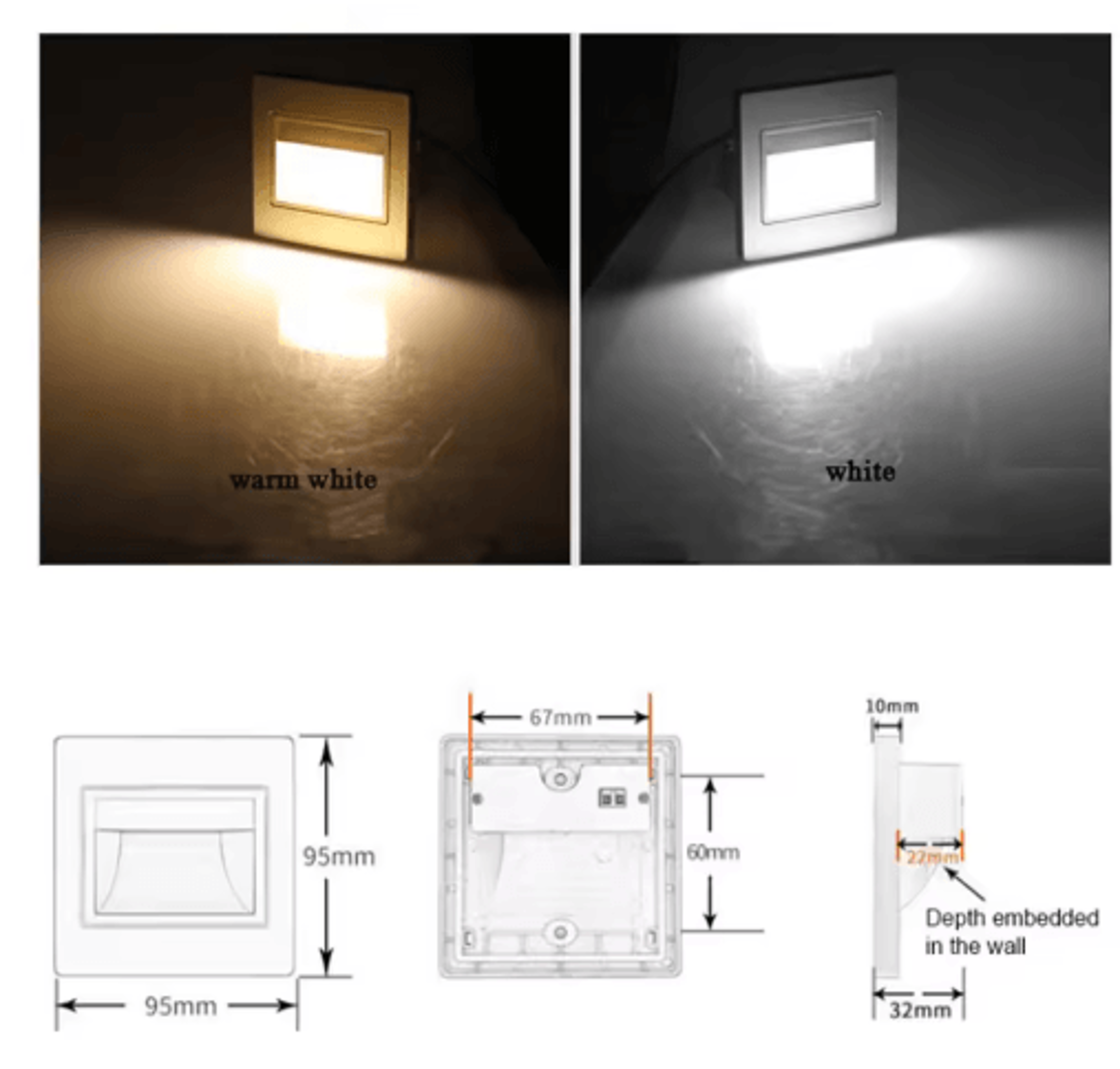 LED PIR Motion Sensor Stair Light  Recessed Smart Indoor Wall Lamp 20