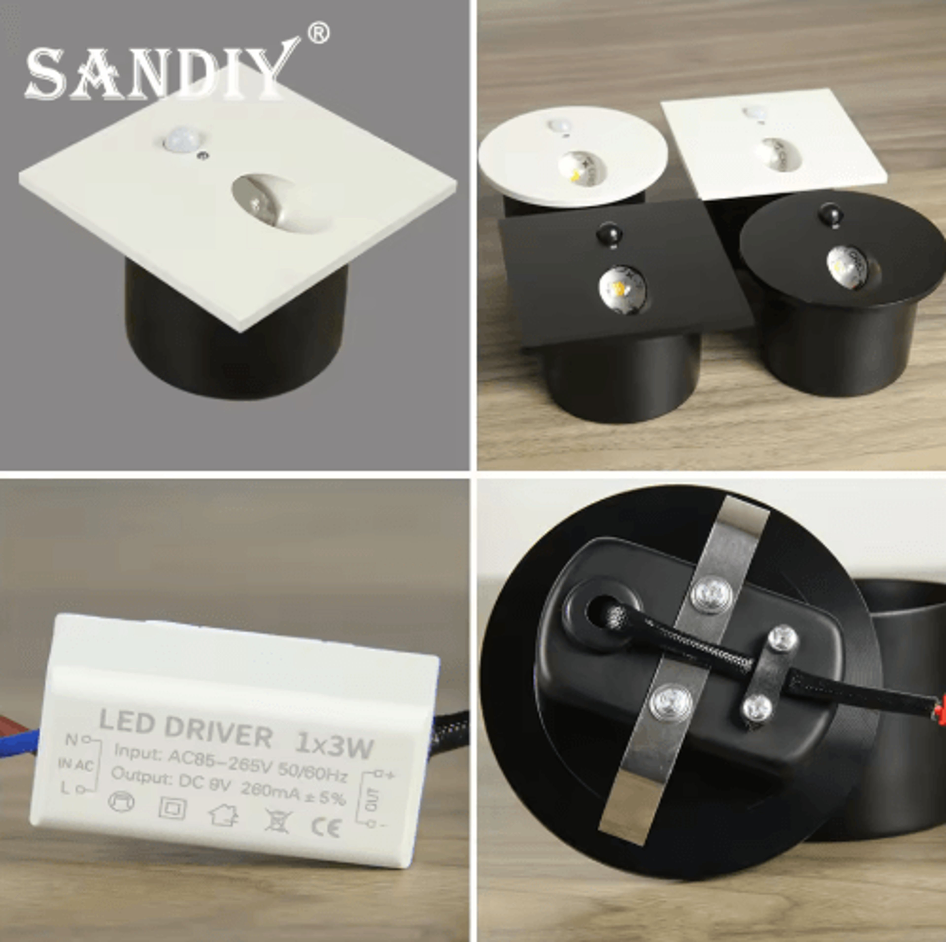 LED Motion Sensor Stair Light  RoundSquare Recessed Wall Night Lamp 8