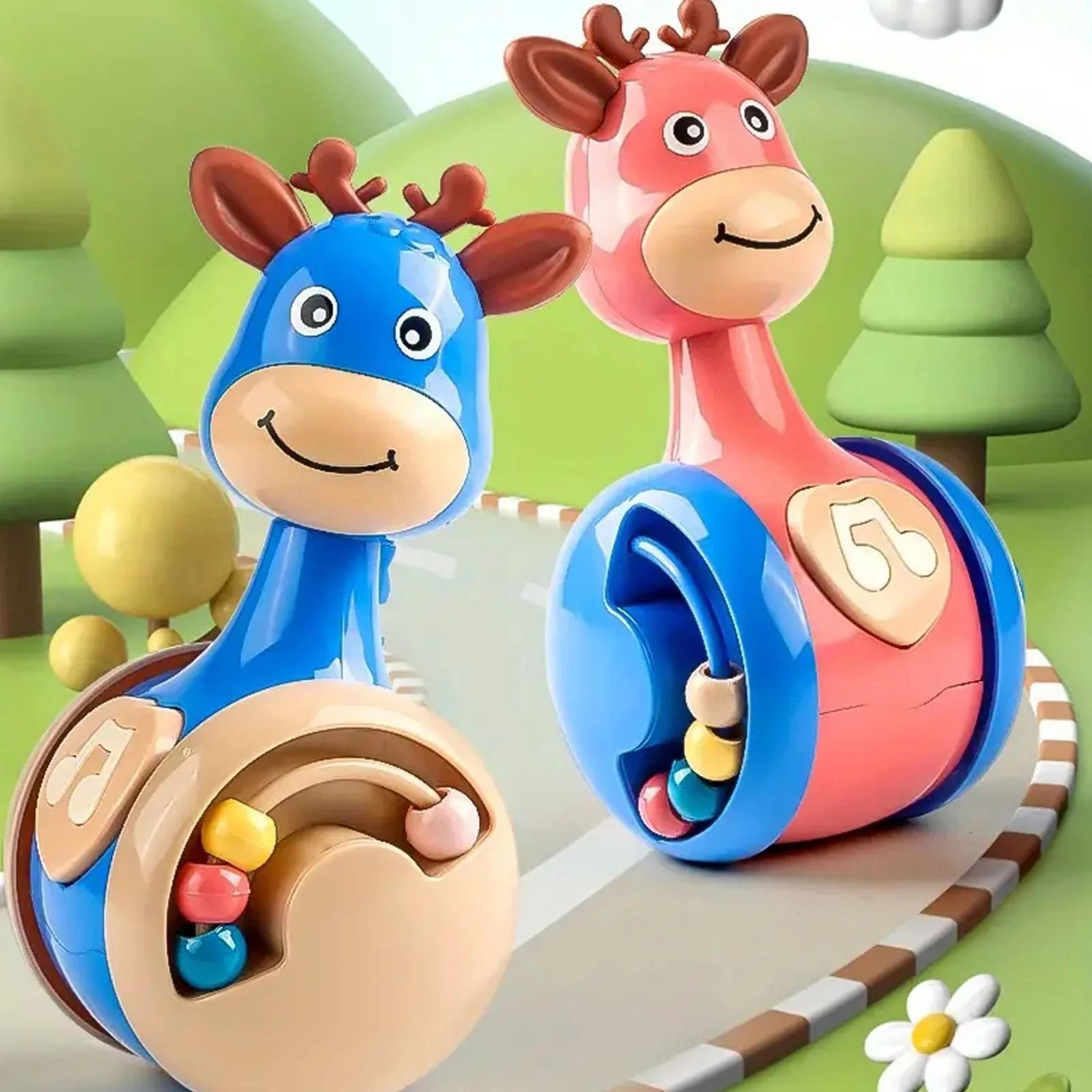 sliding deer baby tumbler toy rattle and teether for newborns