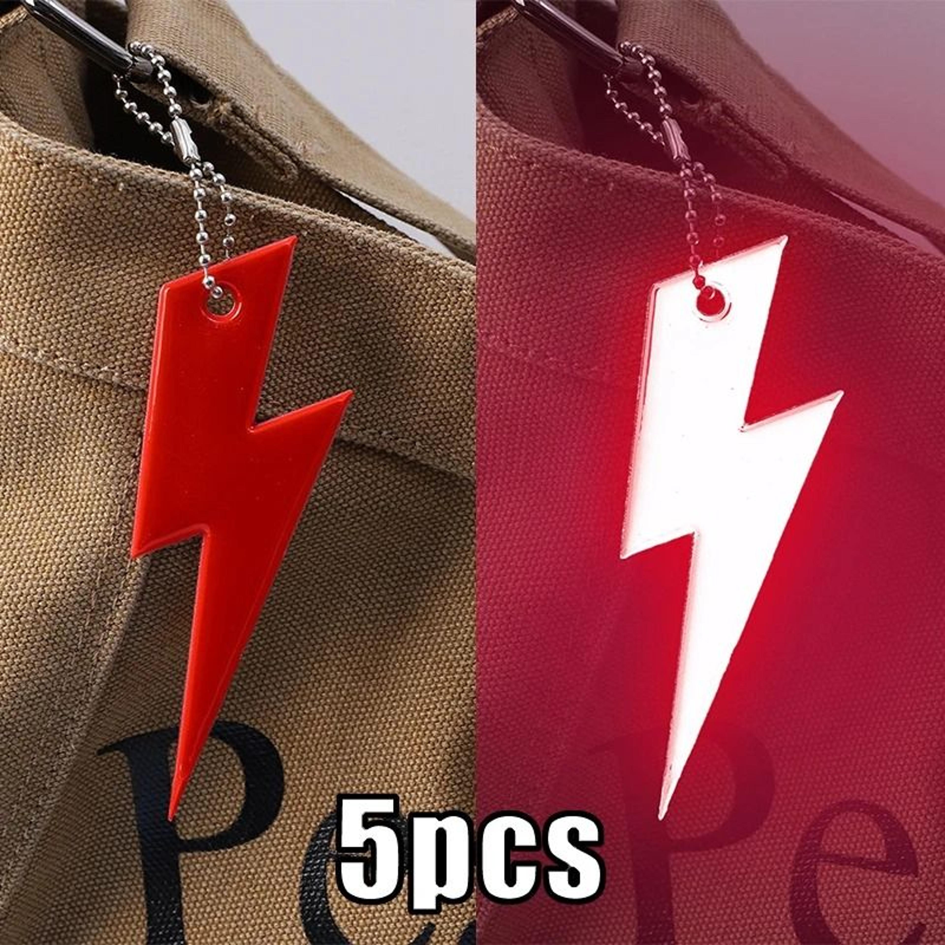 lightning shape reflective keychain pendants night safety bag charms 5 pack