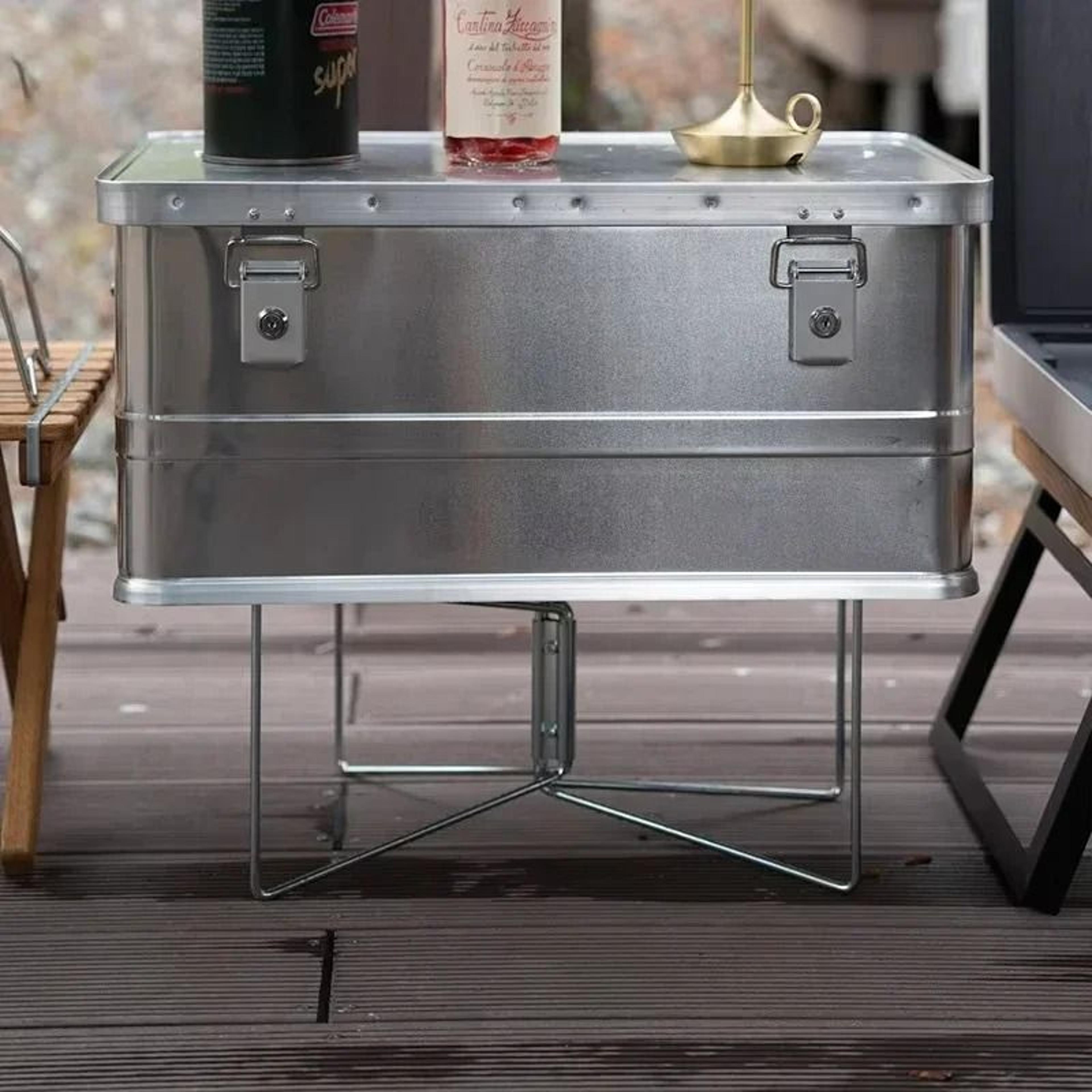 foldable camping cooler box stand outdoor storage support shelf