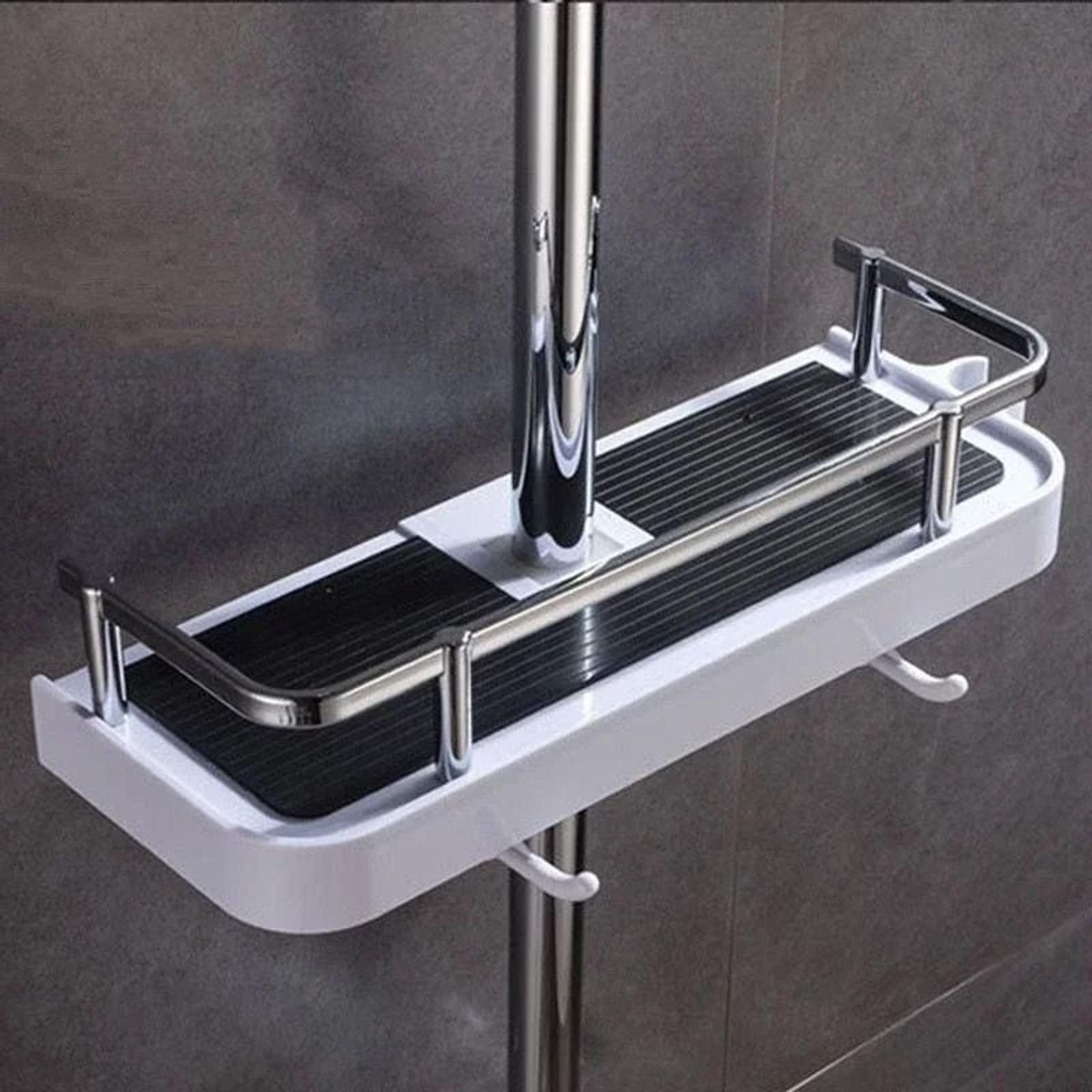 adjustable shower storage holder no drilling bathroom pole organizer shelf