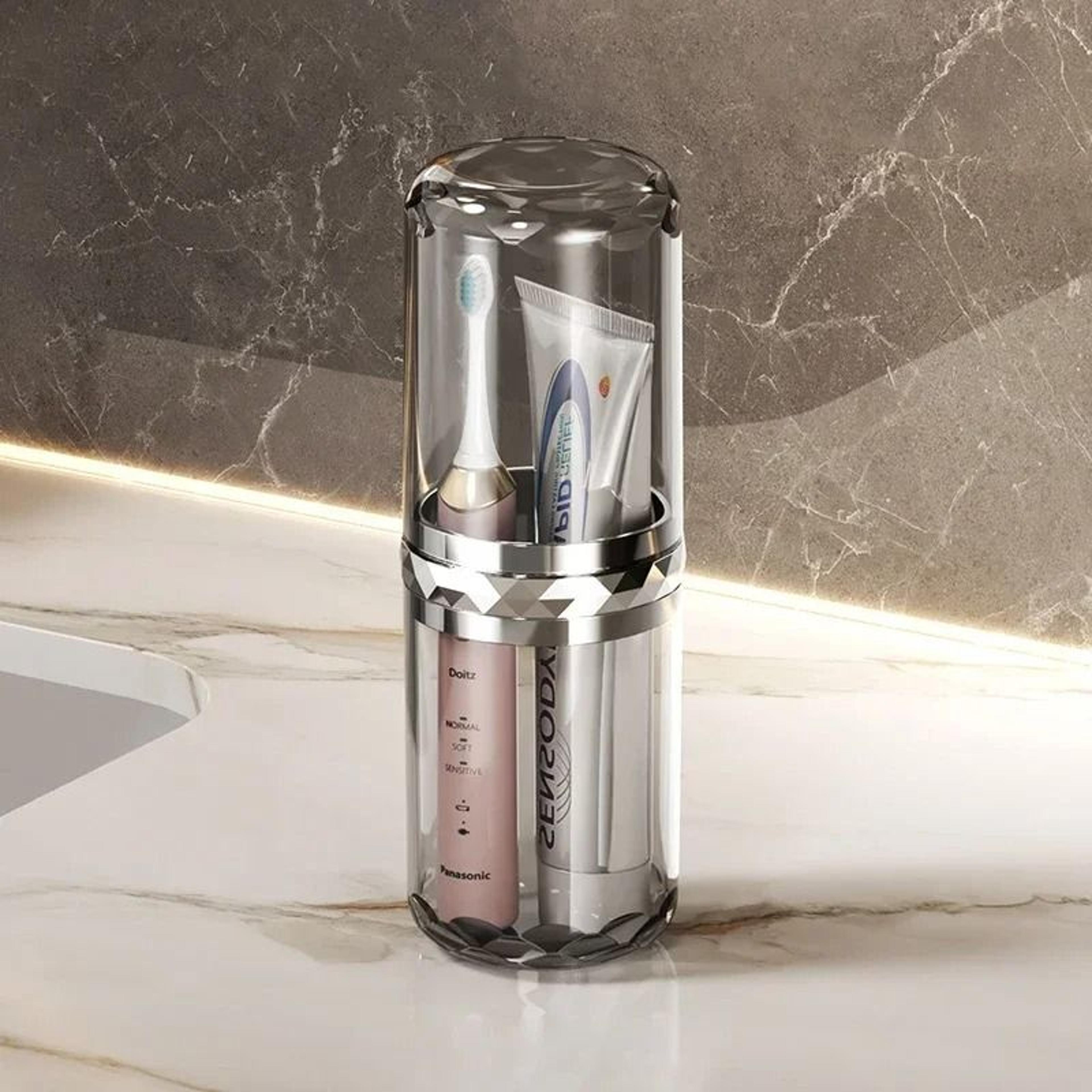 portable toothbrush holder travel bathroom organizer with storage cup