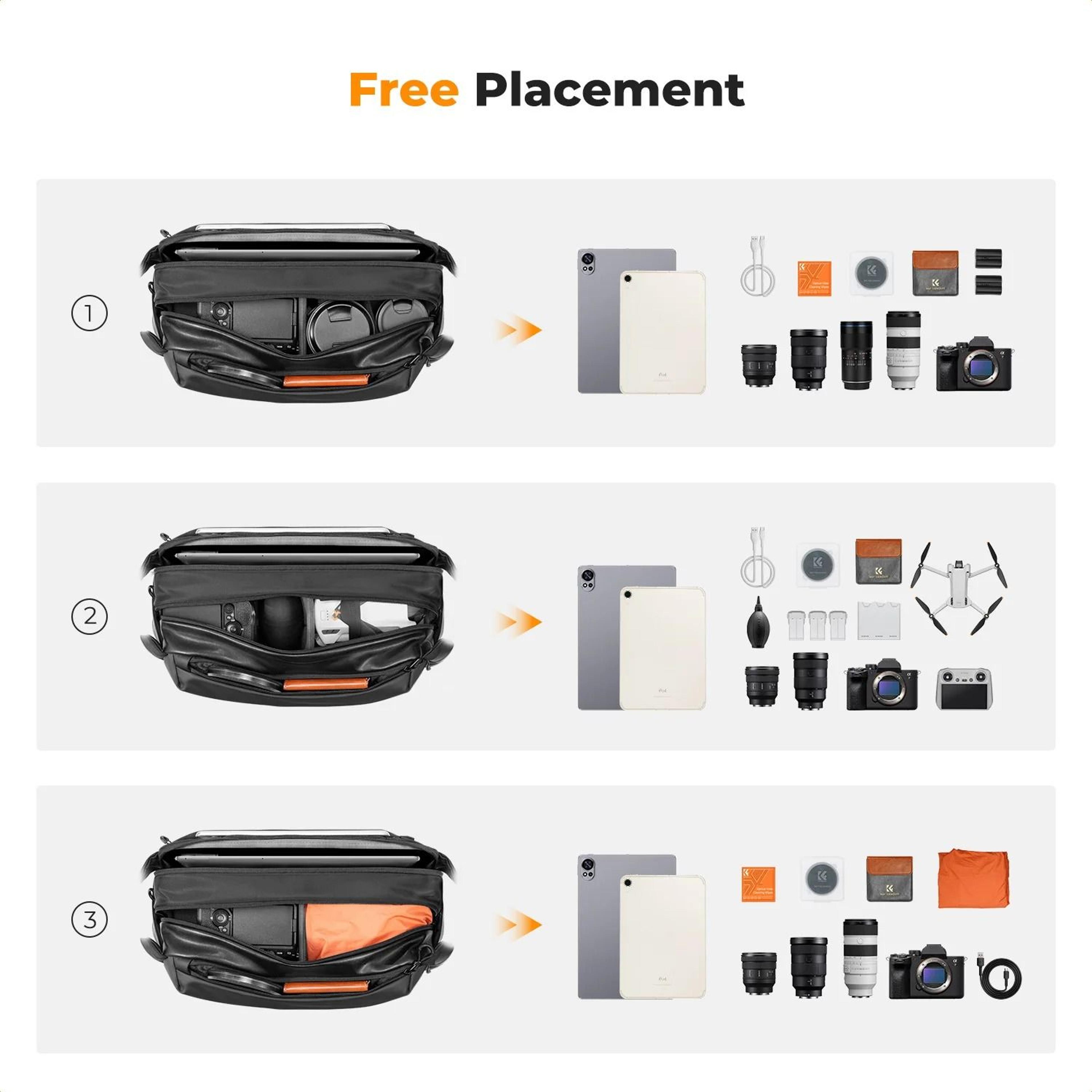 k and f concept waterproof camera sling bag 10l 12l for travel photography with tripod holder