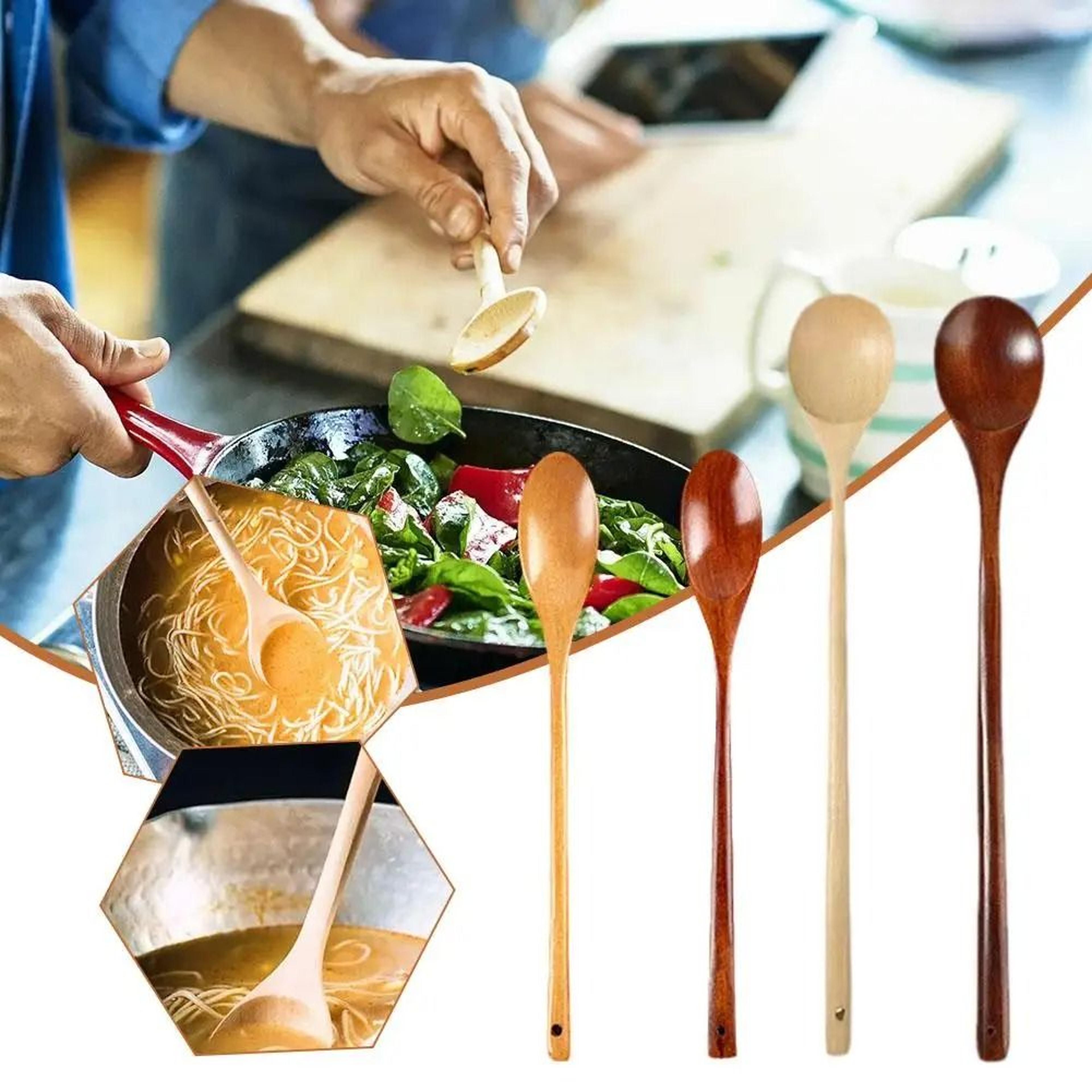 natural long handle wooden spoon durable wooden cooking spoon for soup stirring and serving
