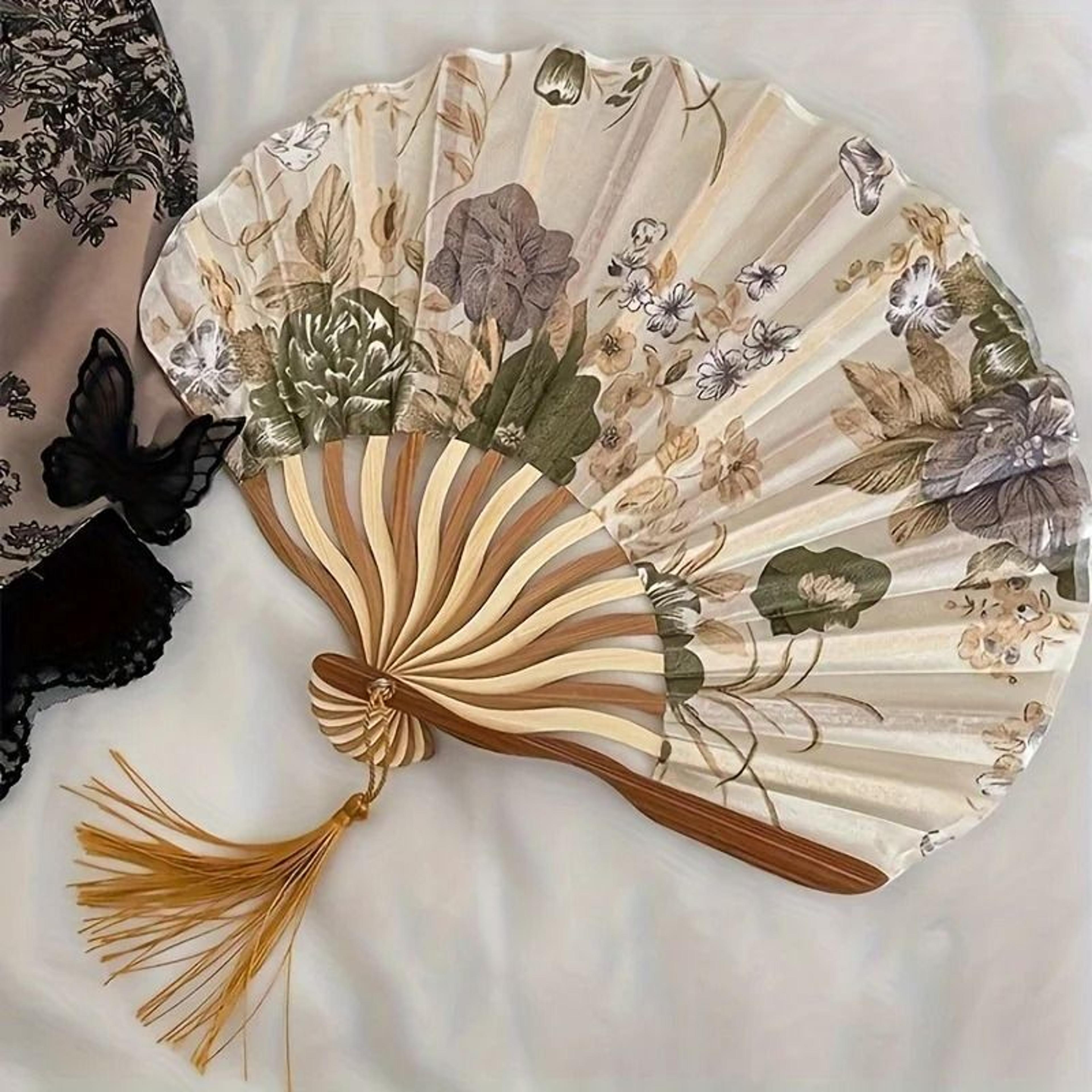 Chinese Classical Ink Folding Hand Fan With Tassel Traditional Decor Prop 1